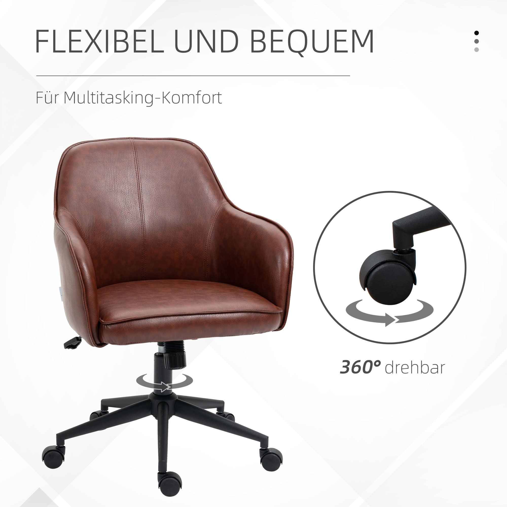 Bürostuhl, höhenverstellbar, Drehfunktion, 58,5 cm x 62 cm x 91 cm, Braun
