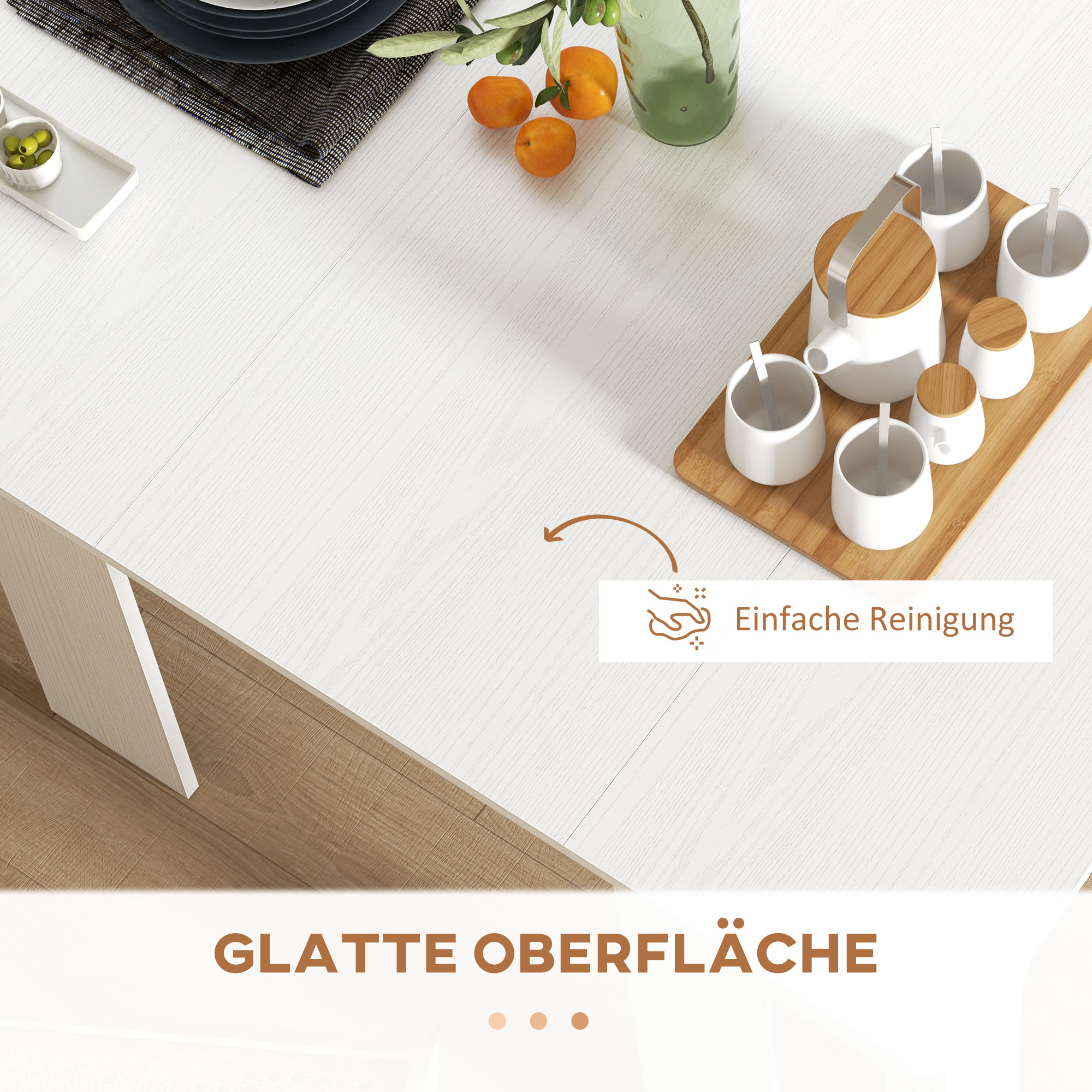 Esstisch, Klapptisch, ausziehbarer Küchentisch, Esszimmertisch, Spanplatten, 60-180 x 85 x 75 cm, Weiß