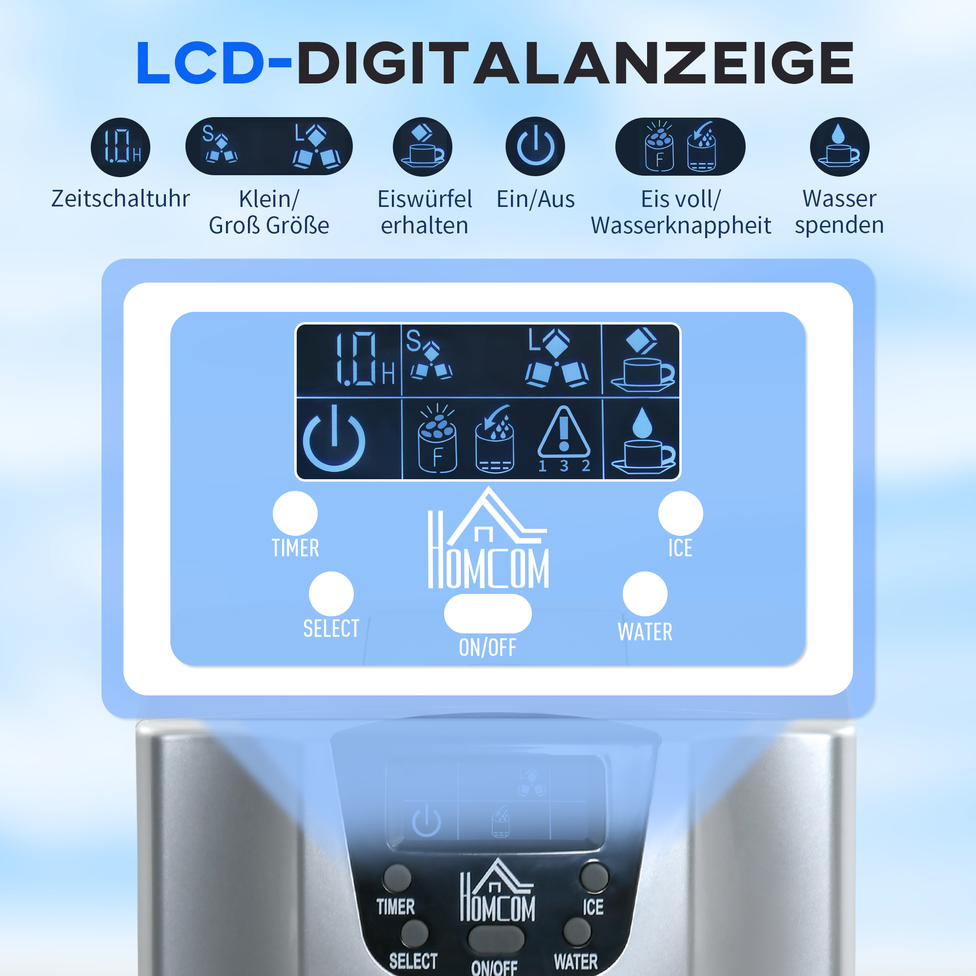 Eiswürfelmaschine Eiswürfelbereiter Ice-Maker, Timer-Funktion, 1,2 L Wassertank,  Silber
