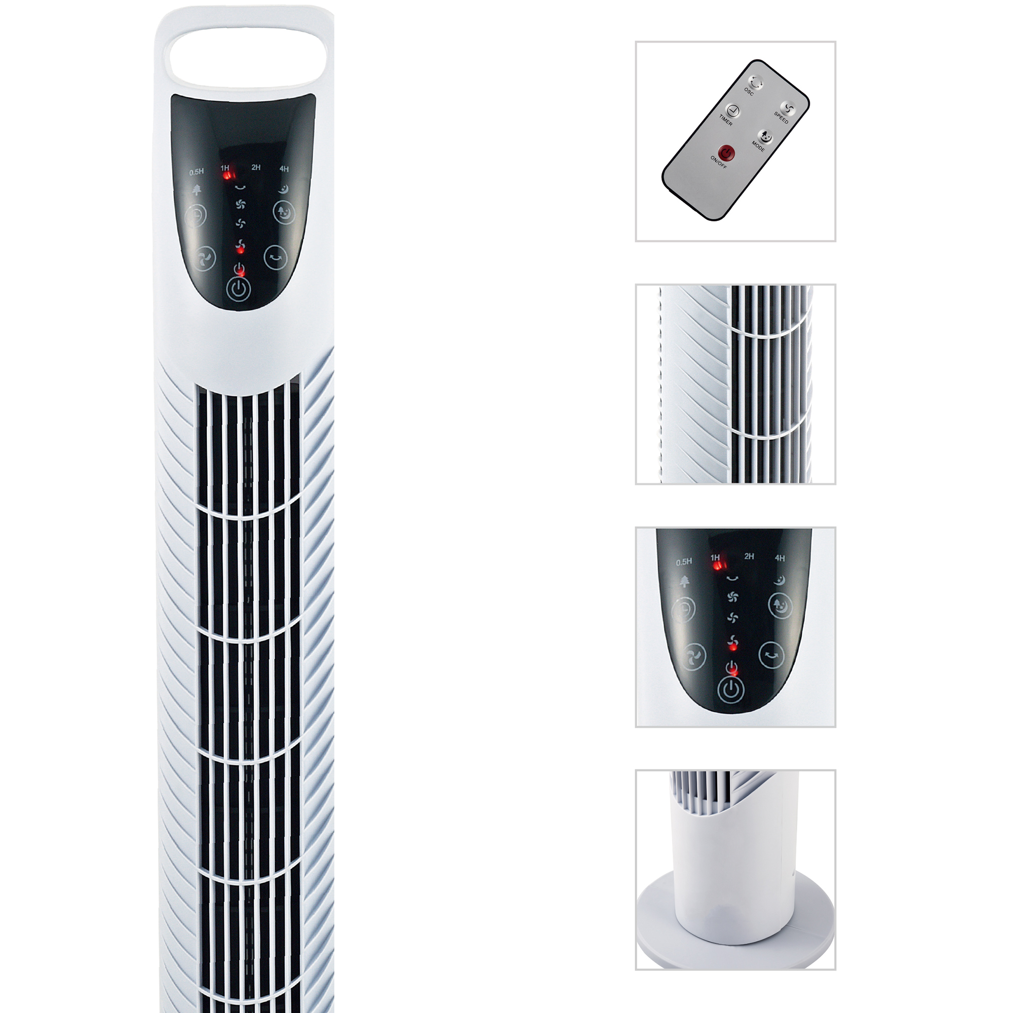 Turmventilator, 3 Modi, leiser Betrieb, Timer, Fernbedienung, 18x78,5cm, Weiß