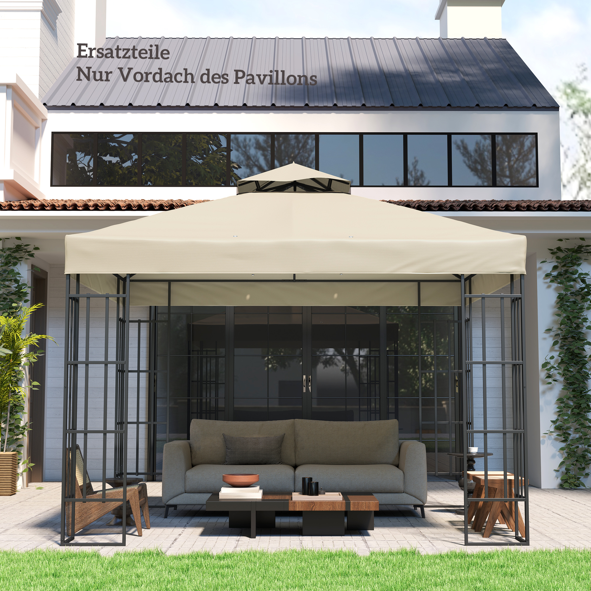 3 x 3 m Ersatzdach für Pavillon, Pavillon-Ersatzplane mit Wasserablauf-Löchern, UPF30+, Sonnenschutz, Cremeweiß