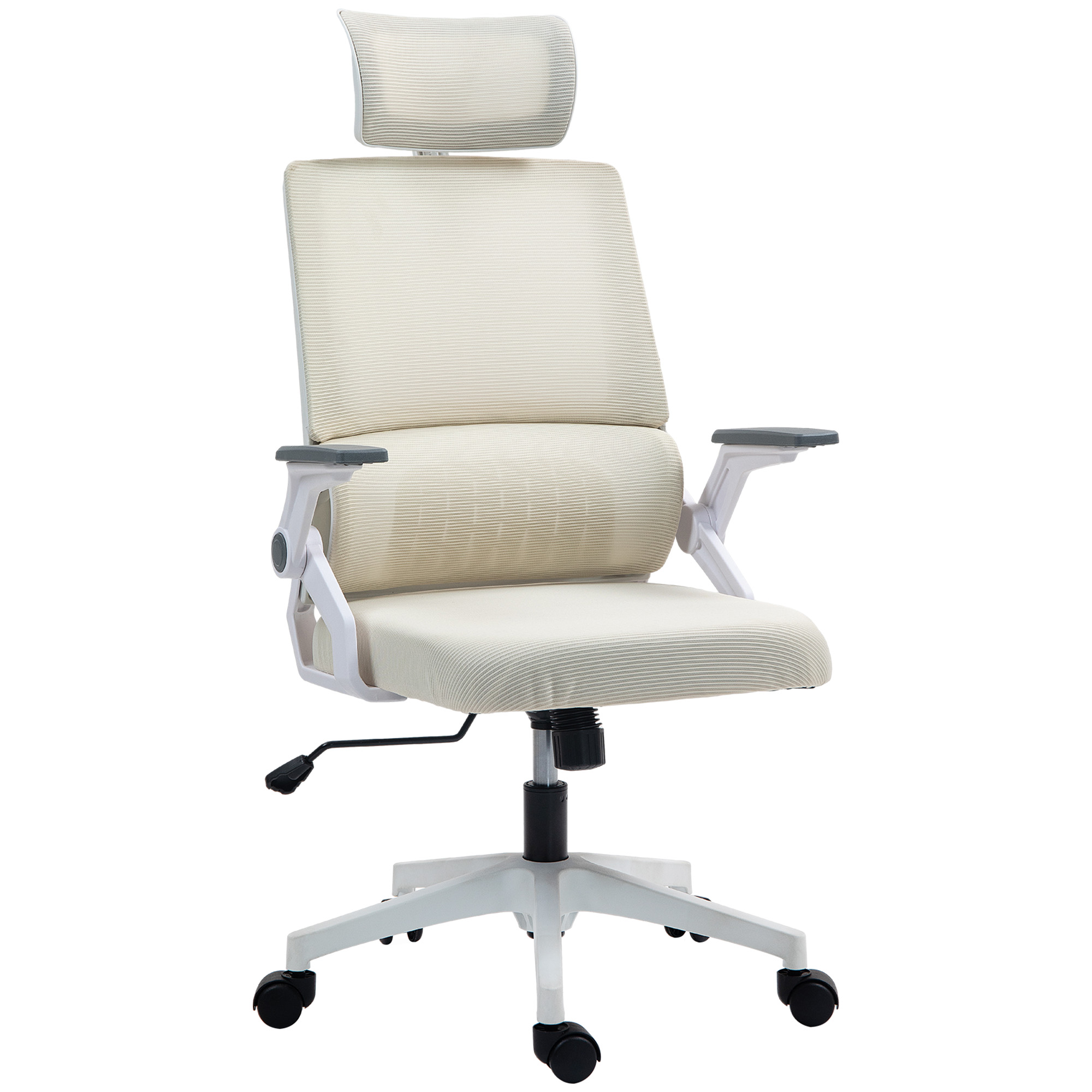 Bürostuhl Schreibtischstuhl Office-Stuhl, höhenverstellbar, 1 Kopfstütze, 60 x 61 x 121,5 cm Beige