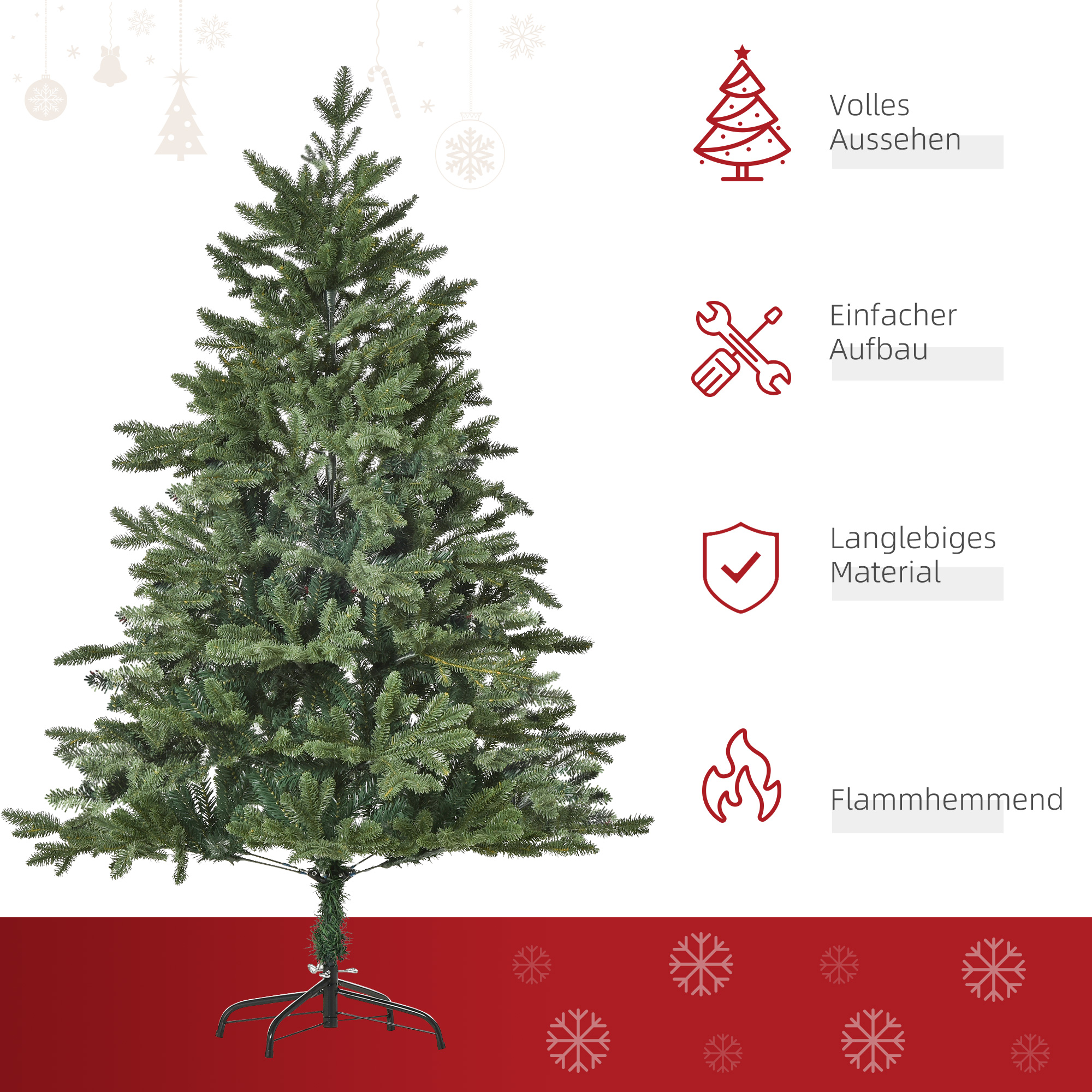 künstlicher Weihnachtsbaum 1,5 m Christbaum Tannenbaum PVC PE Metall Grün Ø105 x 150 cm