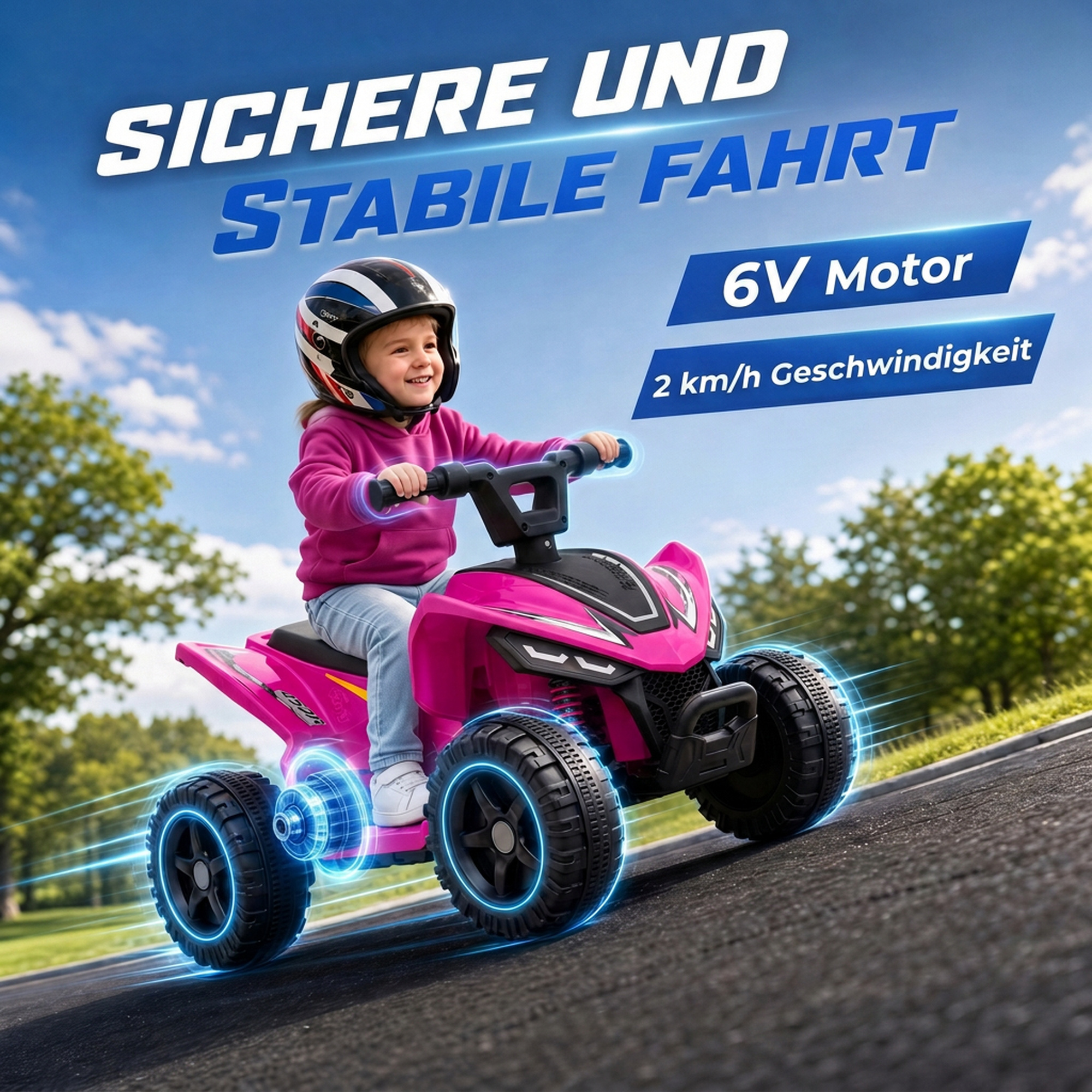 Kinder Quad Elektro 6V Kinderquad mit Lithium-Akku Vorwärtsfunktion Lenkerknopf-Steuerung 1,5-2 Jahre Hellrot