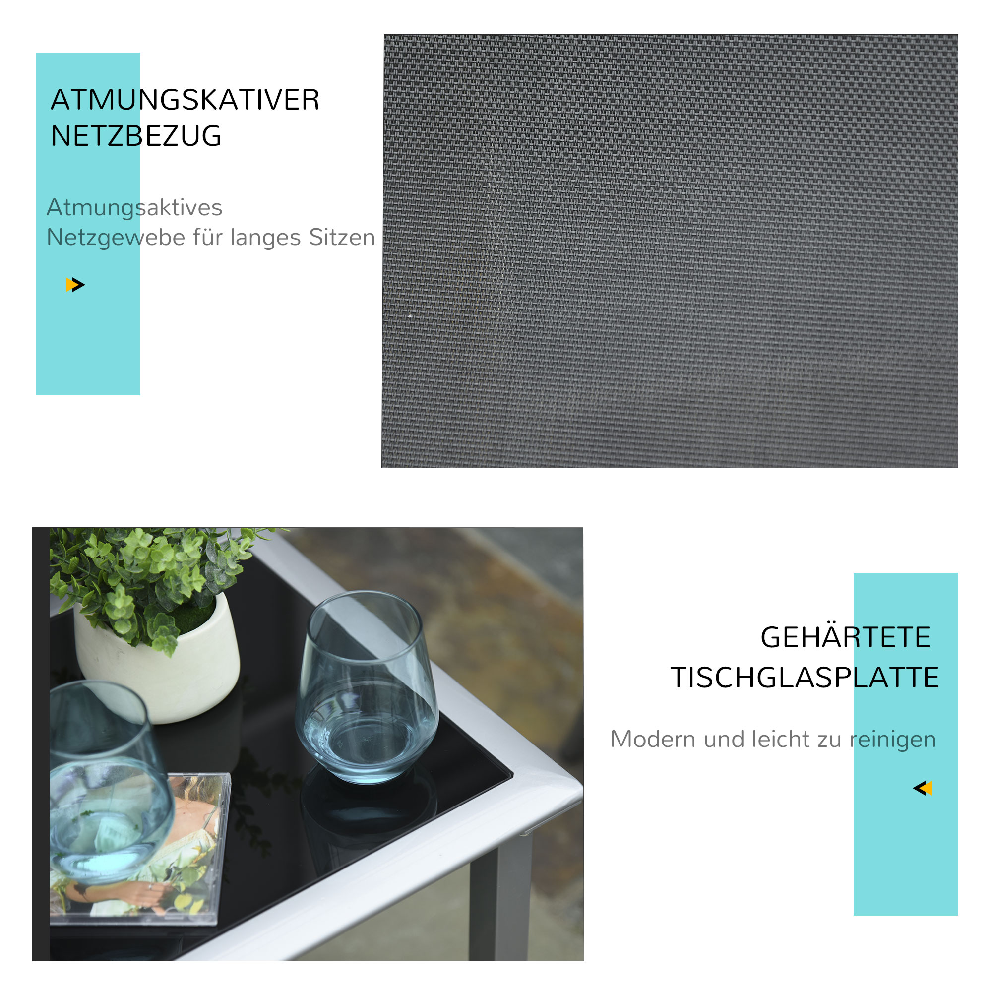 Gartenliege Set Metall Mesh 3-TLG. Sonnenliege mit Teetisch Gartengarnitur mit 2 Sonnenliegen, 1 Beistelltisch Gartensitzgruppe für Garten, Balkon 59B x 169T x 66H cm Schwarz+Silber