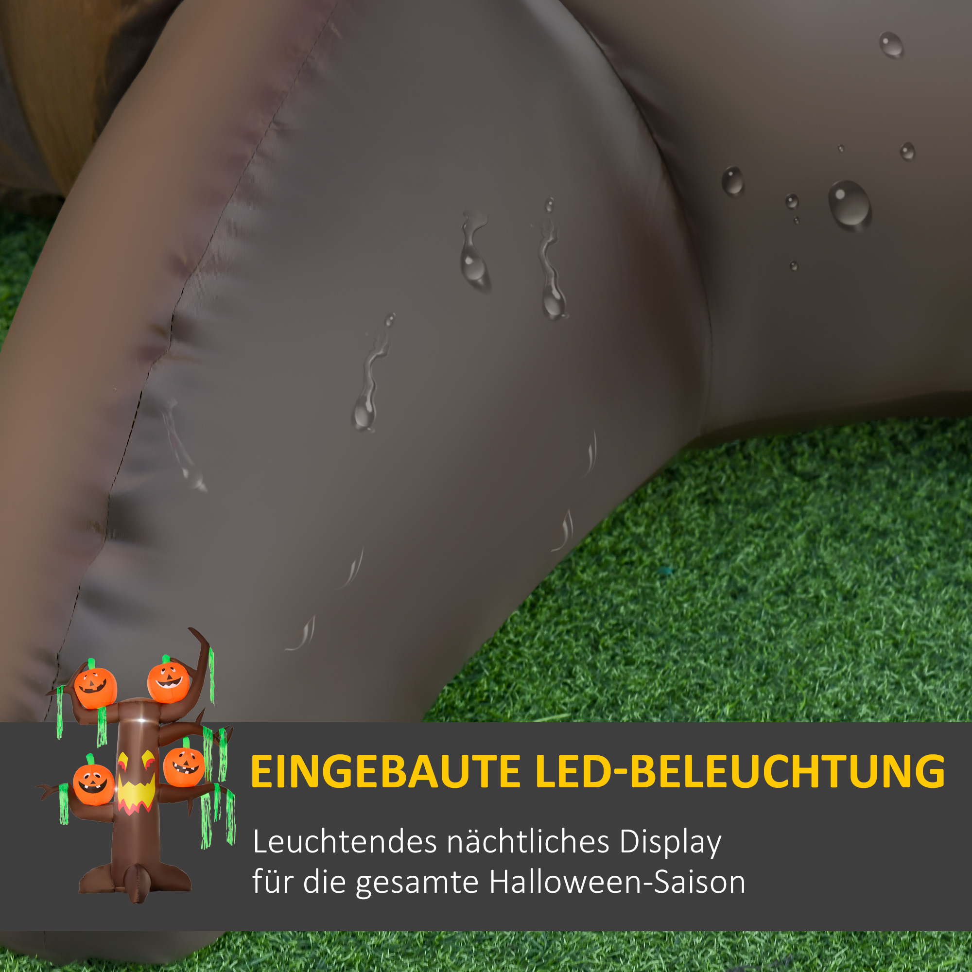 Aufblasbarer Spukbaum Kürbis Halloween Deko Figur Luftfigur mit LED Beleuchtung, Polyester, 180x80x240cm