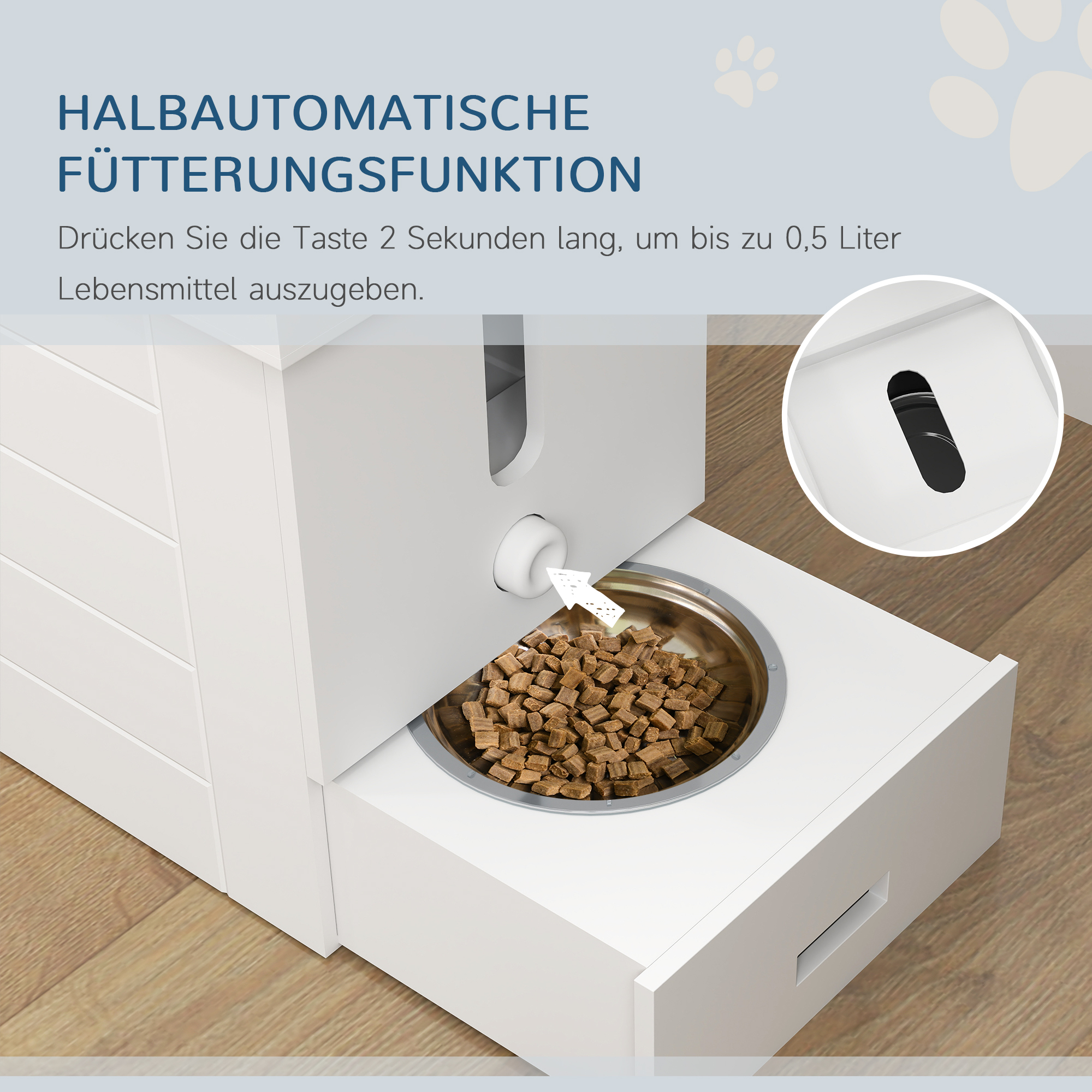 2-in-1 Erhöhter Hundenapf Höhenverstellbar Futternapf mit Ständer 2 x 2L Edelstahlnäpfen Weiß