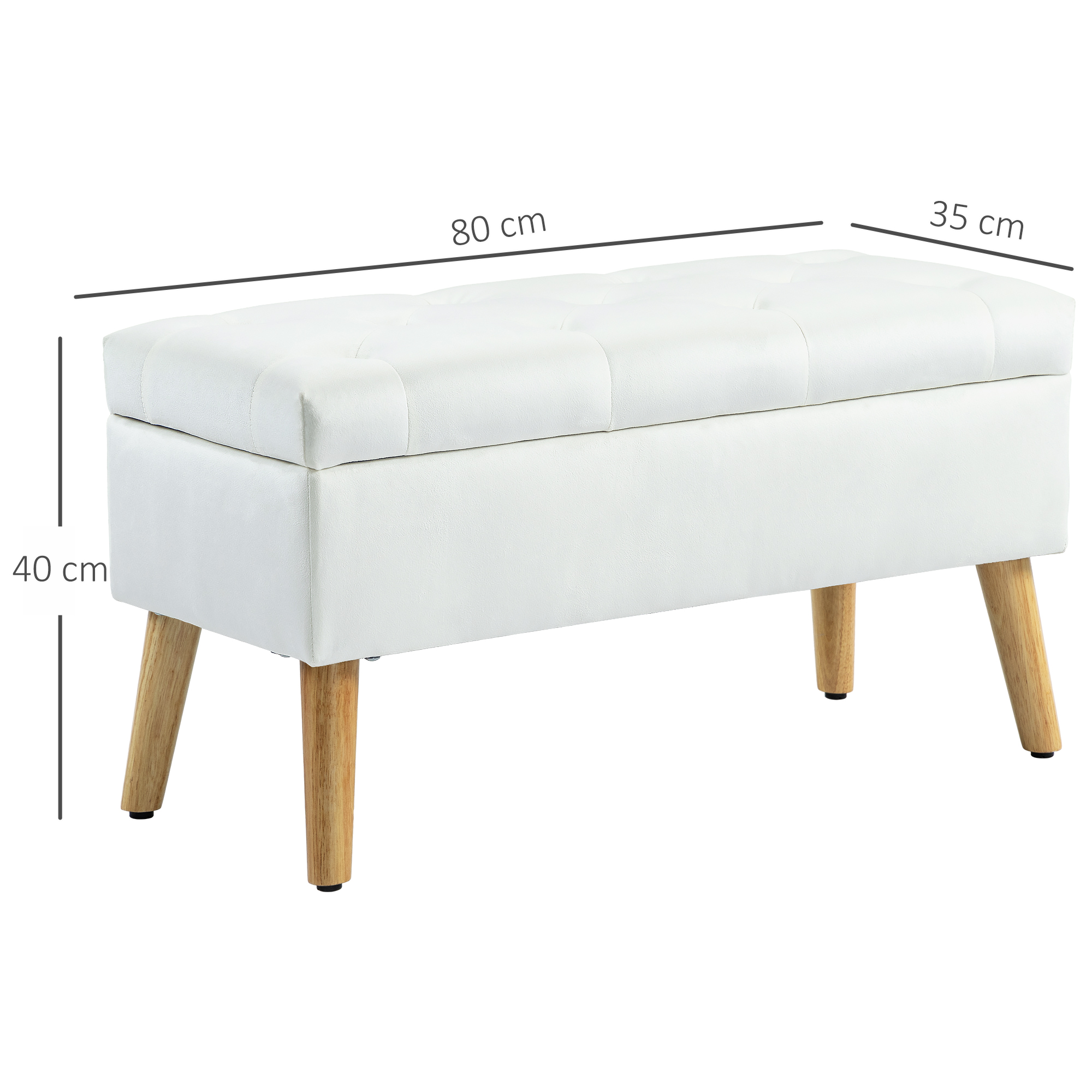 Polsterbank mit Stauraum, Stoffbezug in Samtoptik, Holzbeine, für Wohnzimmer, Schlafzimmer, Flur, 80 x 35 x 40 cm, Weiß