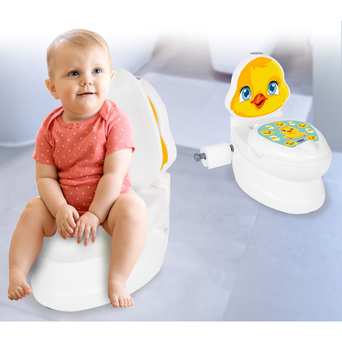 Meine kleine Toilette Küken mit Spülsound und Toilettenpapierhalter