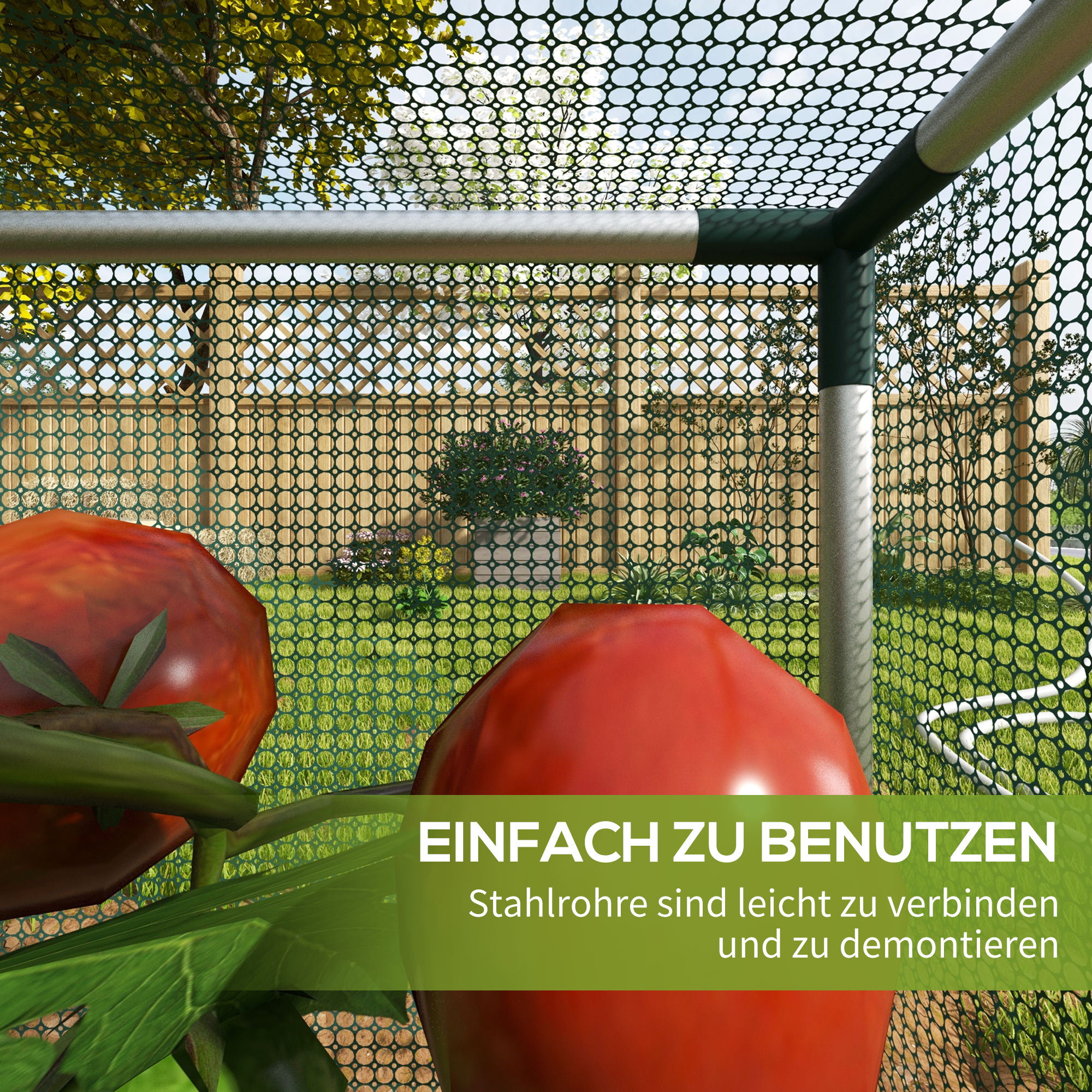 Pflanzenschutznetz, Gemüseschutz, Reißverschlusstür, Stahlrahmen, 125x125x62,5 cm, Grün/Silber