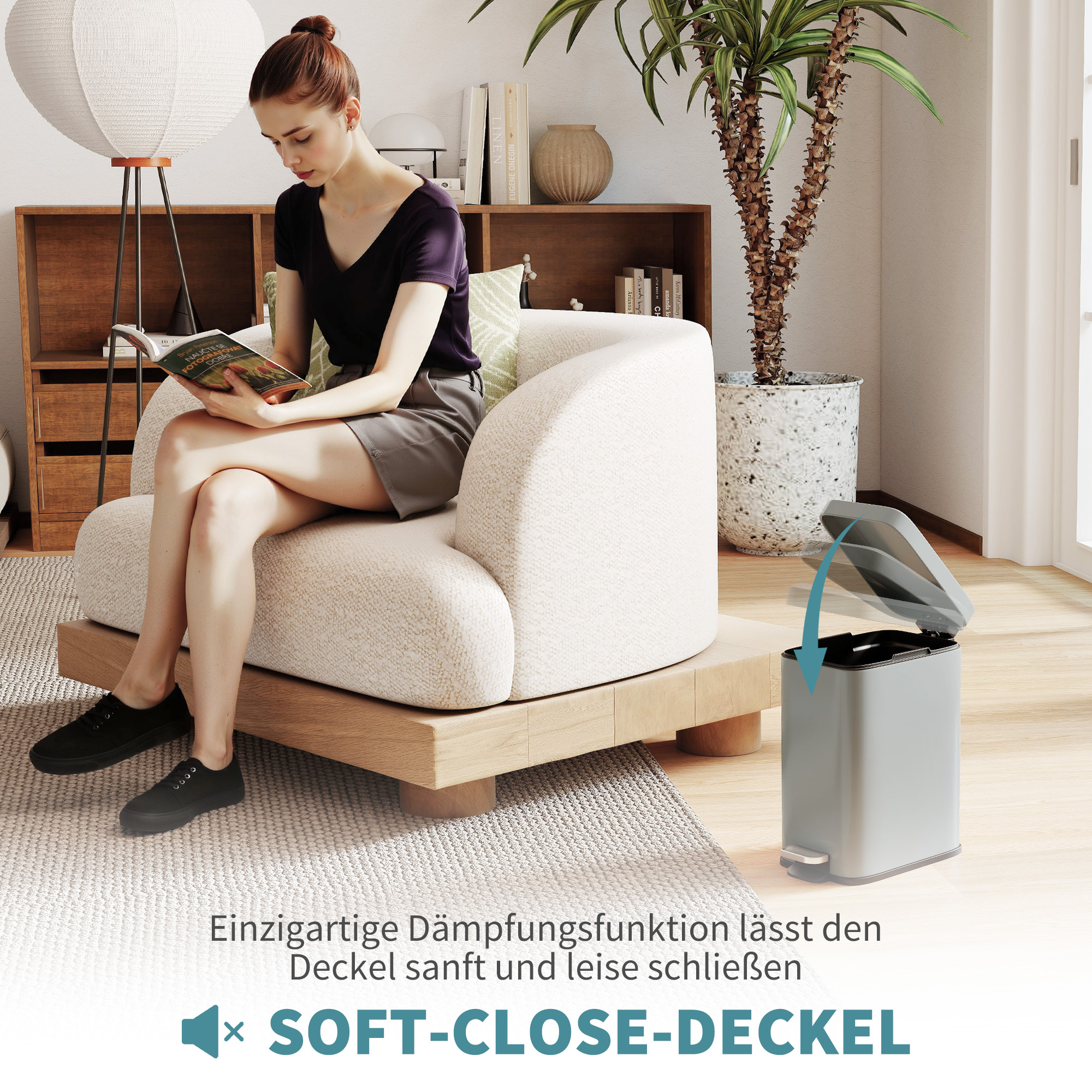 Mülleimer aus Metall, Abfalleimer, 5 L Fassungsvermögen, mit Fußpedal, mit Inneneimer, Grau