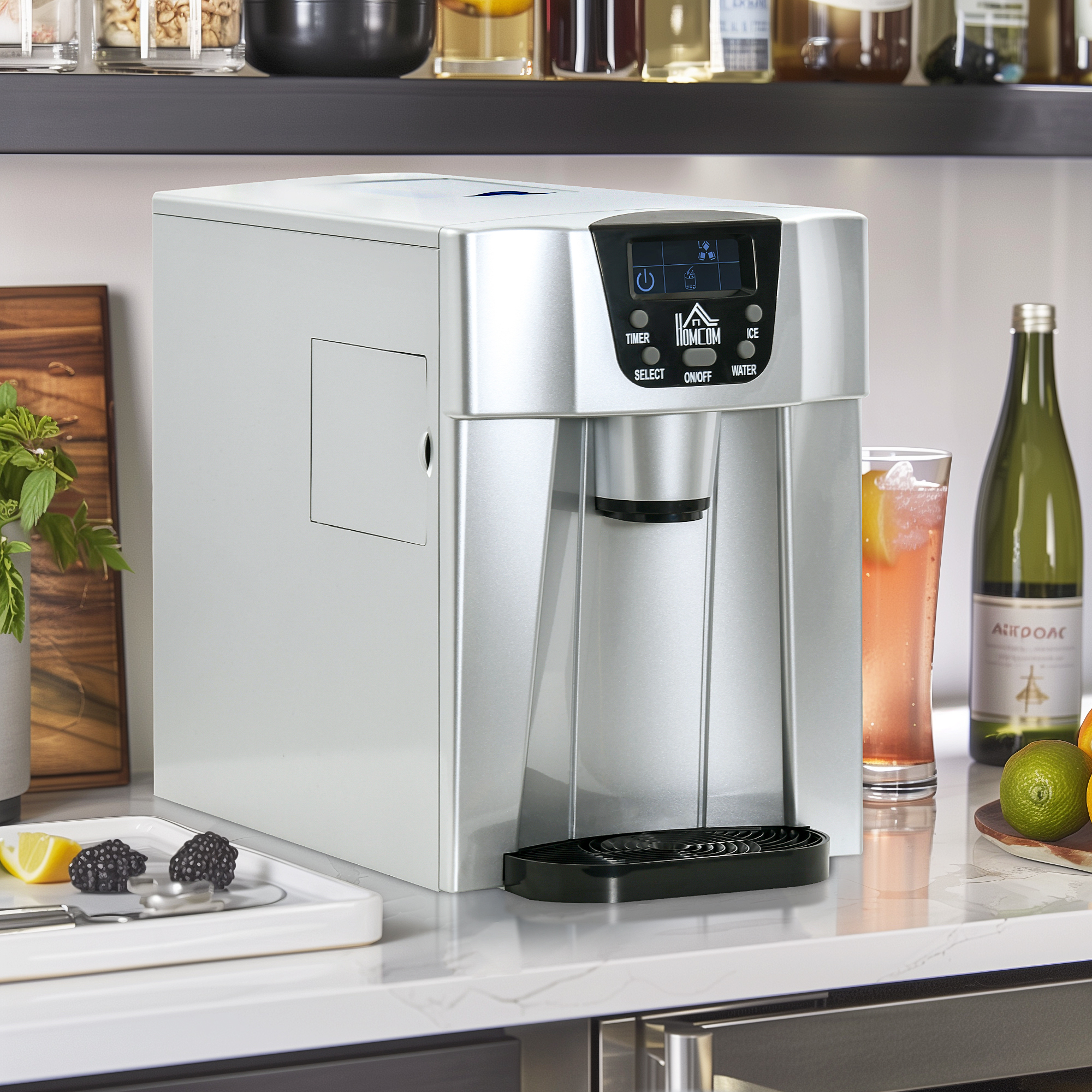 Eiswürfelmaschine Eiswürfelbereiter Ice-Maker, Timer-Funktion, 1,2 L Wassertank,  Silber