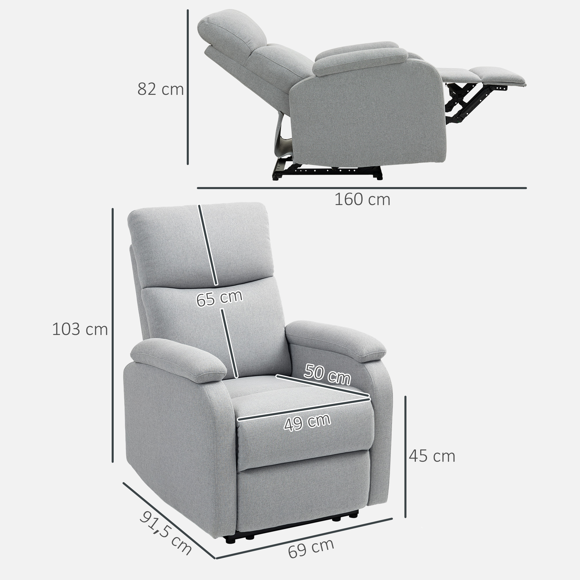 Recliner-Sessel, Entspannungssessel mit verstellbarer Rückenlehne, Fußstütze, Polstersessel für Wohnzimmer, Grau