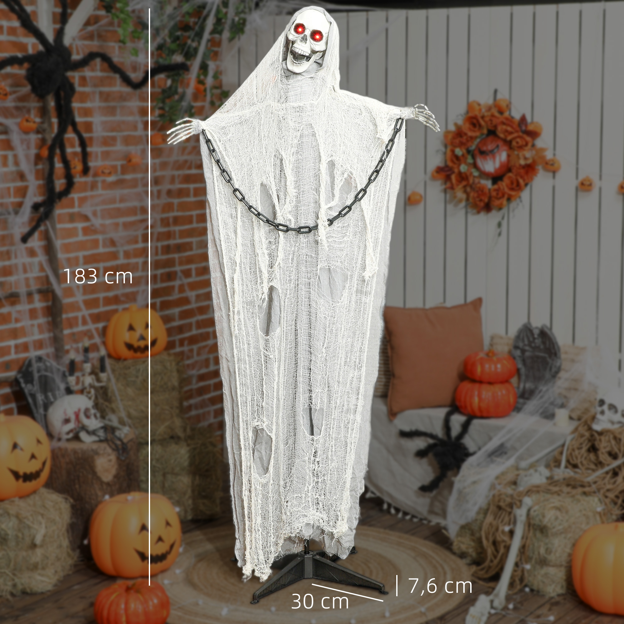 Halloween Deko Sensenmann Outdoor 183cm Animiert Sprechende Halloween Sensenmann mit Leuchtenden Augen gruseligem Sound Halloweendeko Halloween-Dekoration für Tür Garten Party Hof Spukhaus