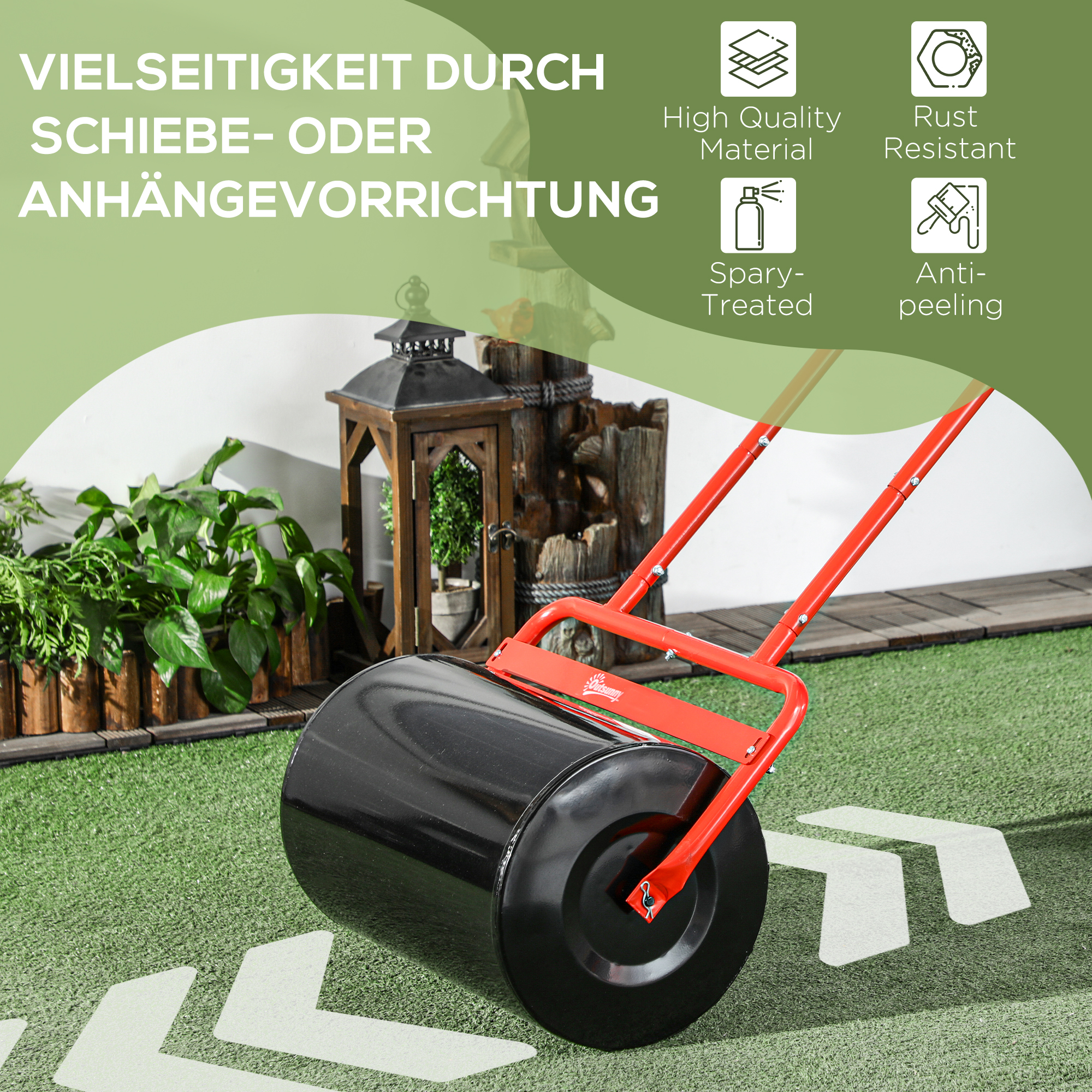 Handliche Rasenwalze, Praktische Rasenrolle, Graswalze, Gartenwalze, flexibel, Stahl, 58L x 32,5B x 113H cm, Rot
