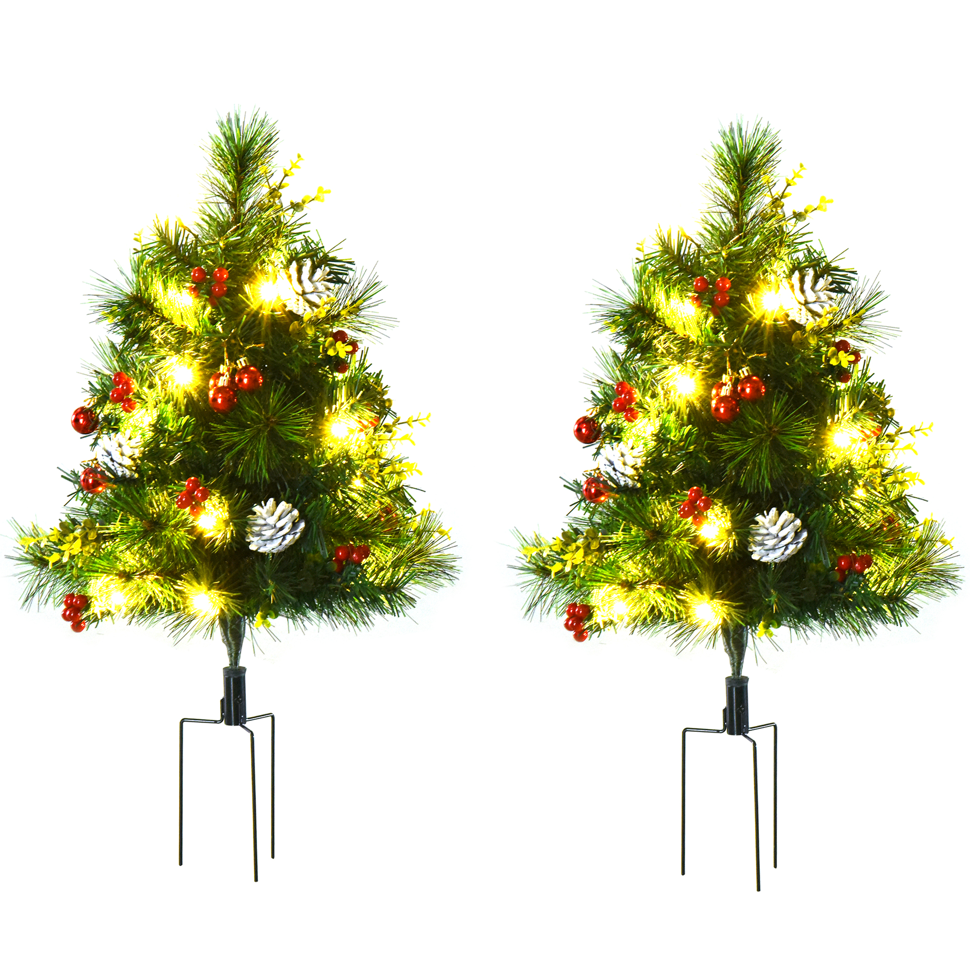 2-er Set Weihnachtsbäume, Künstlicher Mini-Christbaum mit LED-Lichtern, Kunststoff, Metall, Ø33 x 75 cm, Grün 2-er Set Weihnachtsbäume, Künstlicher Mini-Christbaum mit LED-Lichtern, Kunststoff, Metall, Ø33 x 75 cm, Grün