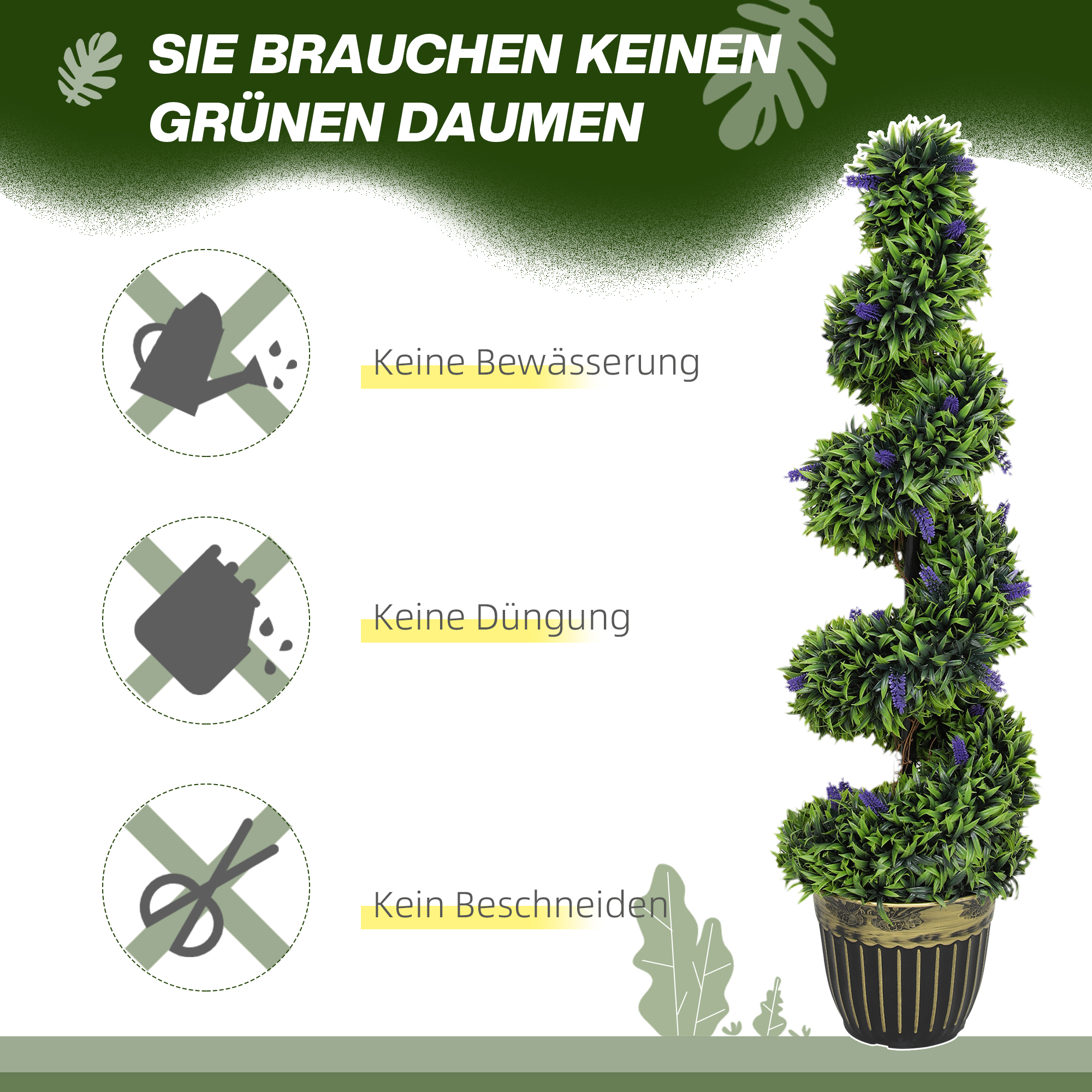 2-teiliges Kunstpflanzen-Set, Spiral-Design, Zementsockel, Grün