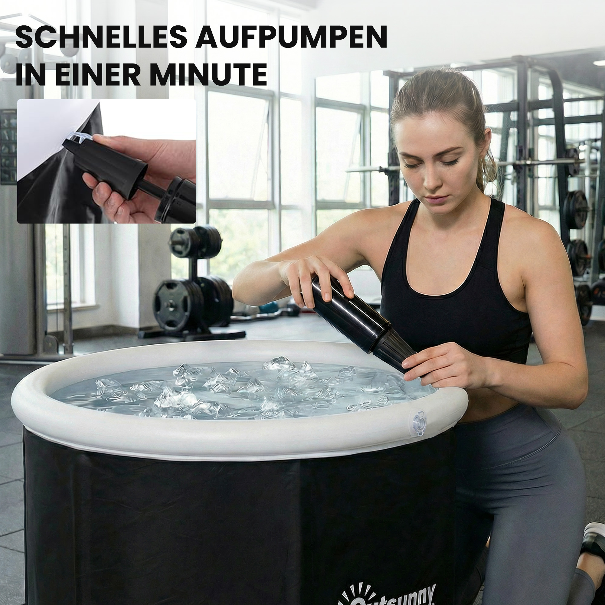 Eisbad Ø78 cm Faltbare Eisbadewanne aufblasbare tragbare Eistonne 280L mit 3 Isolierschichten Abdeckung, Schwarz