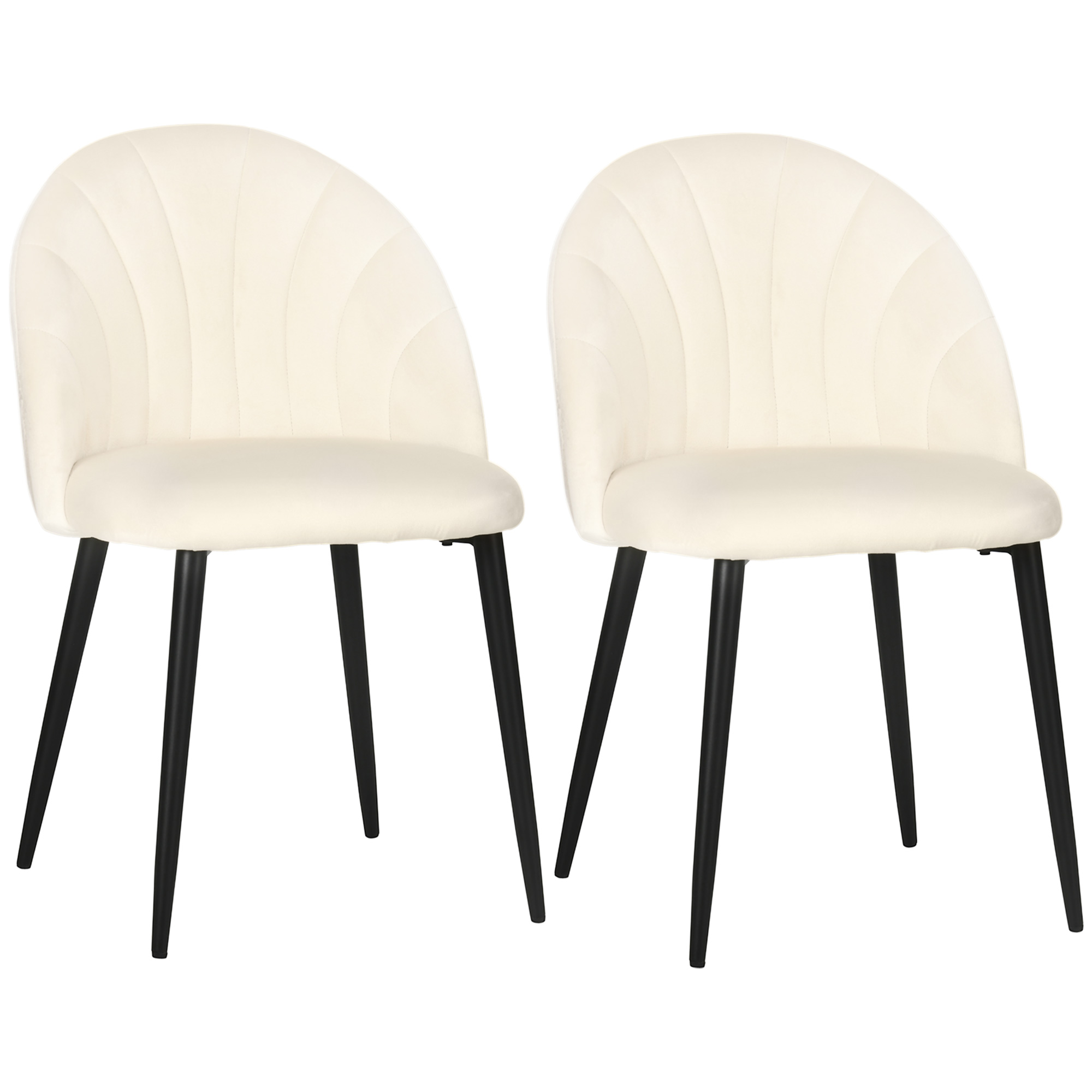 2er-Set Esszimmerstühle im Skandi-Design, Küchenstühle, Samptoptik, Creme + Schwarz