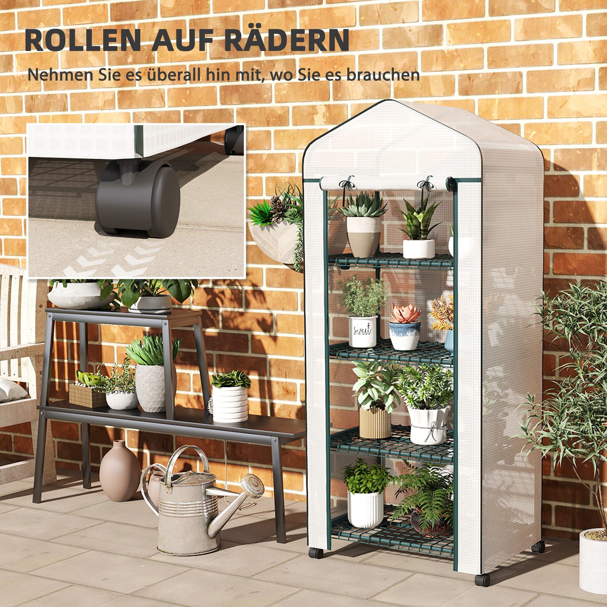 Folien-Gewächshaus, Treibhaus, Mini-Gewächshaus, Pflanzenhaus, Frühbeet, 4 Regalfächer, 69 x 50 x 165 cm, Weiß