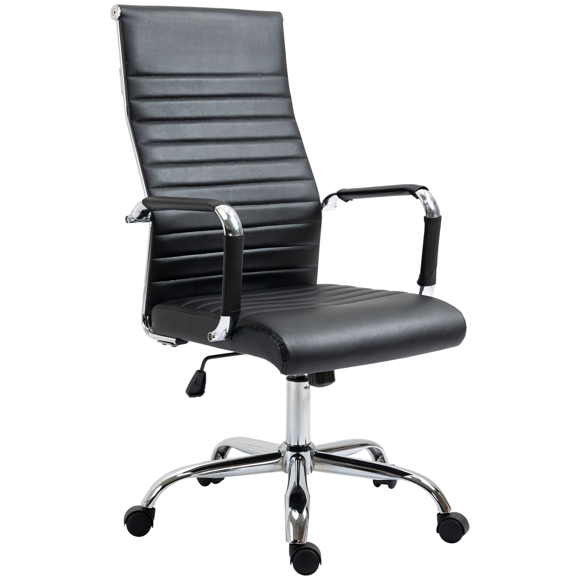 Bürostuhl ergonomischer Schreibtischstuhl mit Wippfunktion Chefsessel höhenverstellbarer Drehstuhl gepolstert Kunstleder Schaumstoff Schwarz 54 x 62 x 104-114 cm