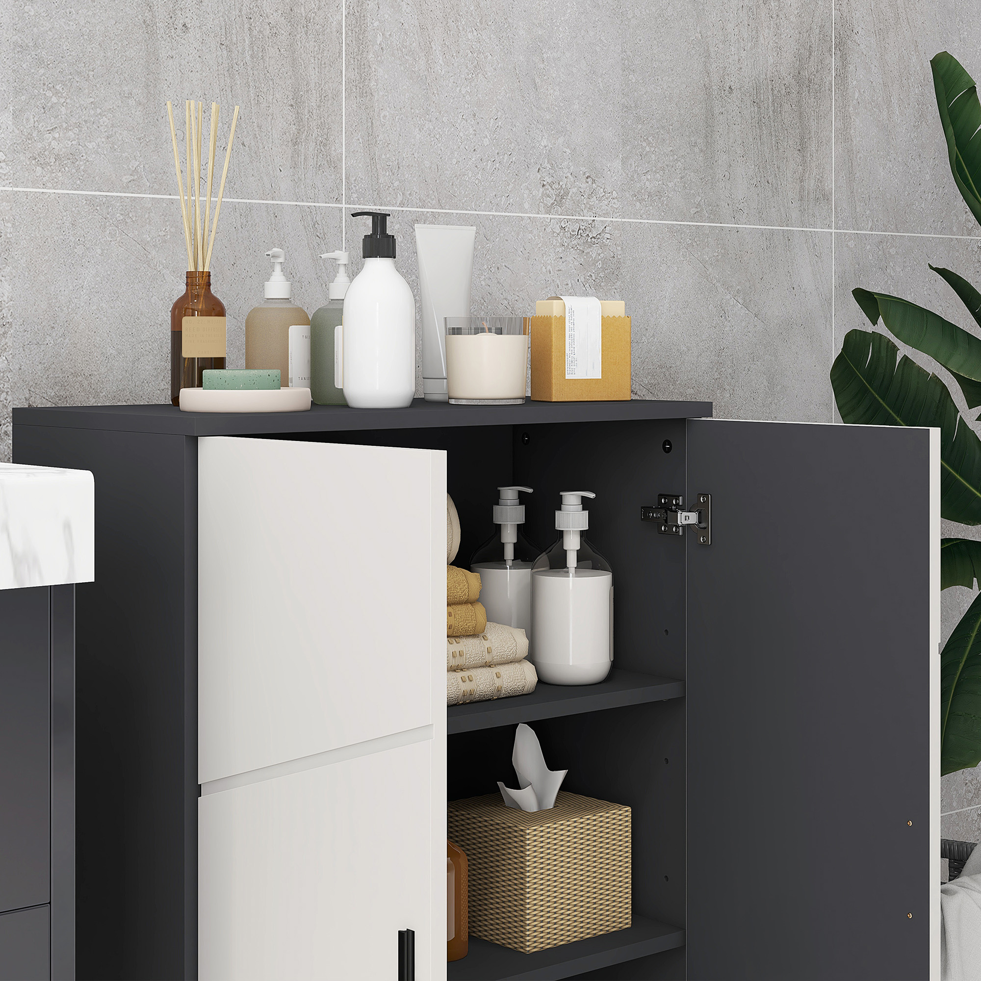 Badezimmerschrank, Badkommode, verstellbare Regale, bis zu 25 kg belastbar, Grau