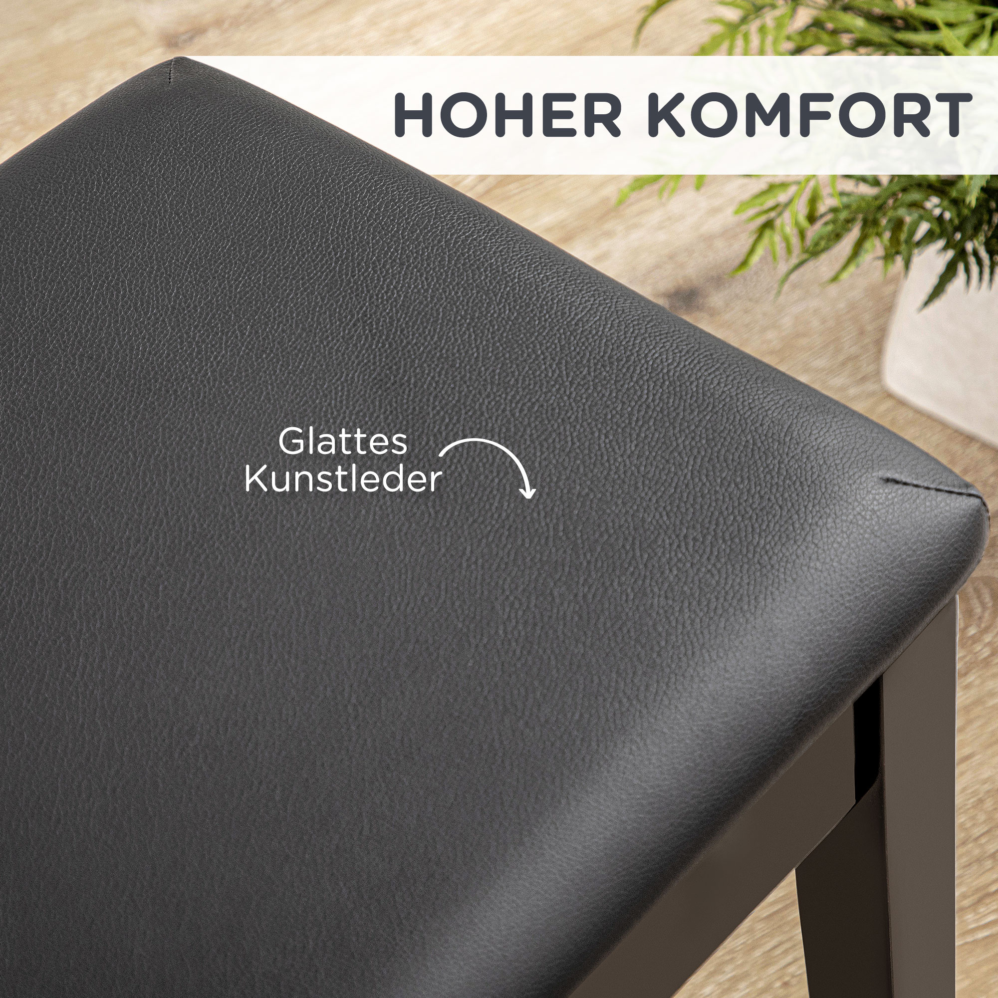 Klavierbank, Pianobank für 1 Person, gepolstert, Holzbeine, Schwarz