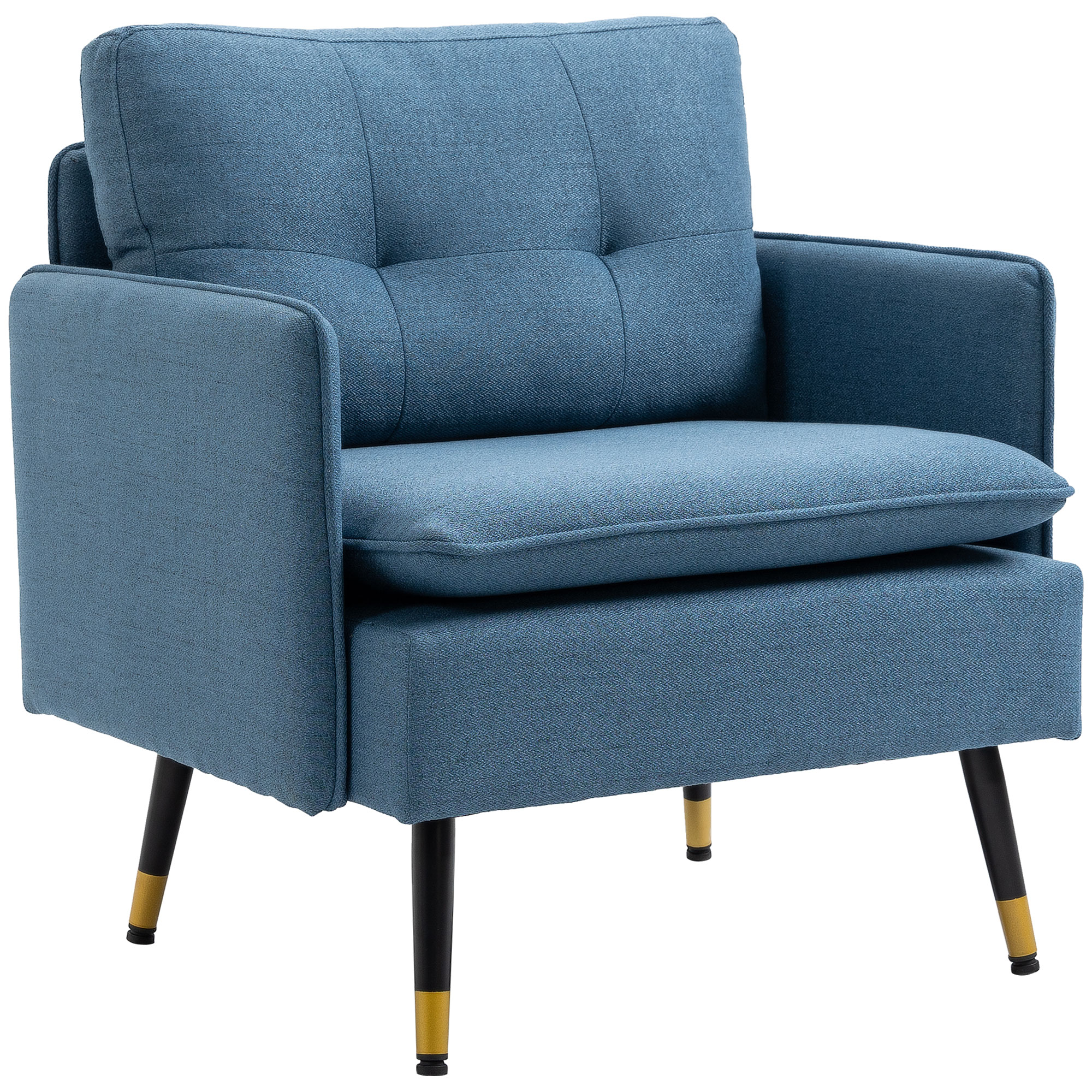 Akzentsessel mit Knopfheftung, Polstersessel, abnehmbare Polster, Schwarz + Gold + Blau
