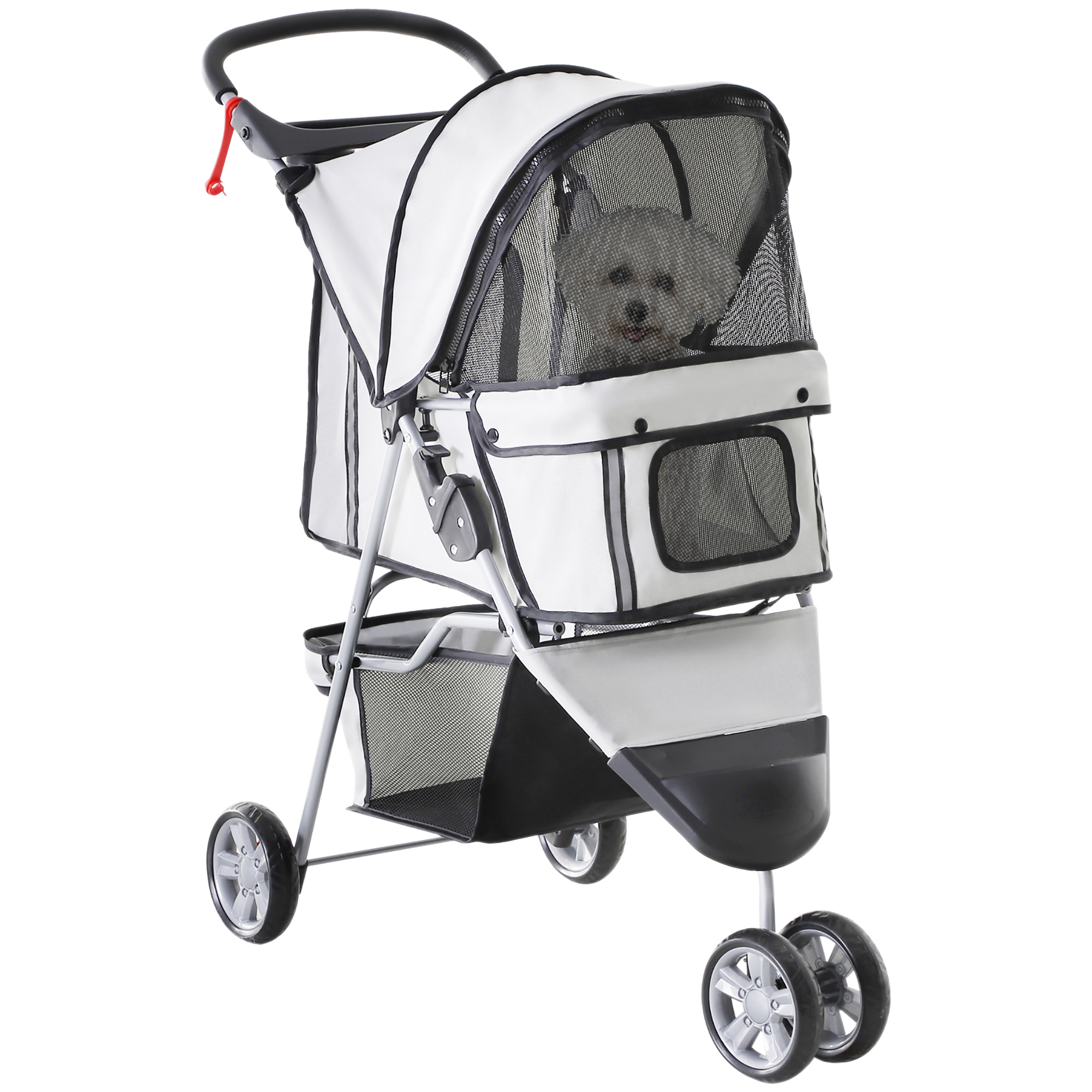 Hundewagen Hundebuggy bis 10 kg Klappbar Bodenkorb 2 Becherhalter verstellbares Vordach Grau