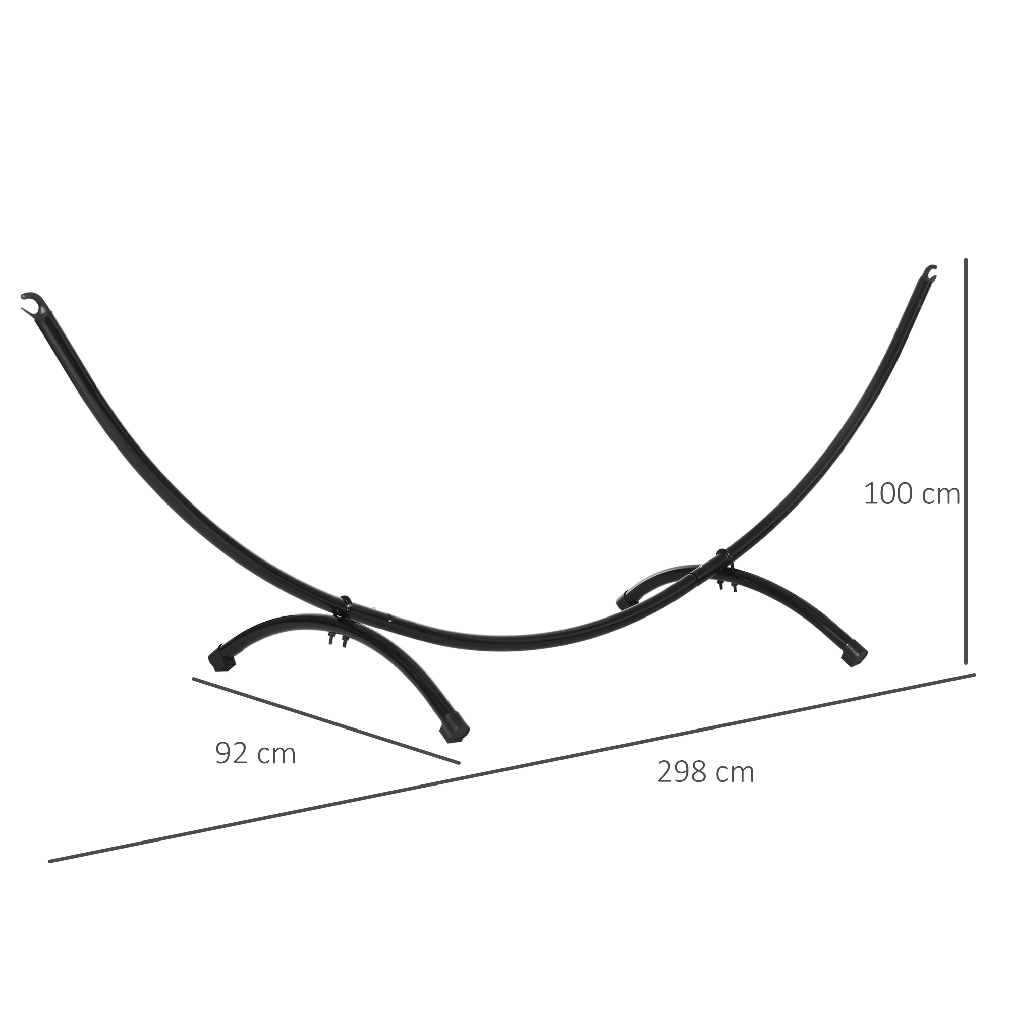 Hängemattengestell Outdoor aus Stahl 300cm x 90cm x100cm Hängemattenständer mit Zugseil bis 120 kg Hängesessel Gestell für Garten Strand Camping Schwarz