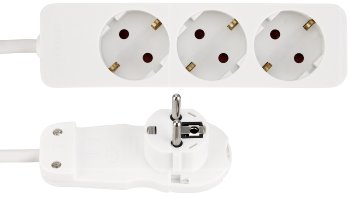 Schutzkontakt-Steckdosenleiste 3-fach / 3600W, 2m Kabel, weiß, Flachstecker