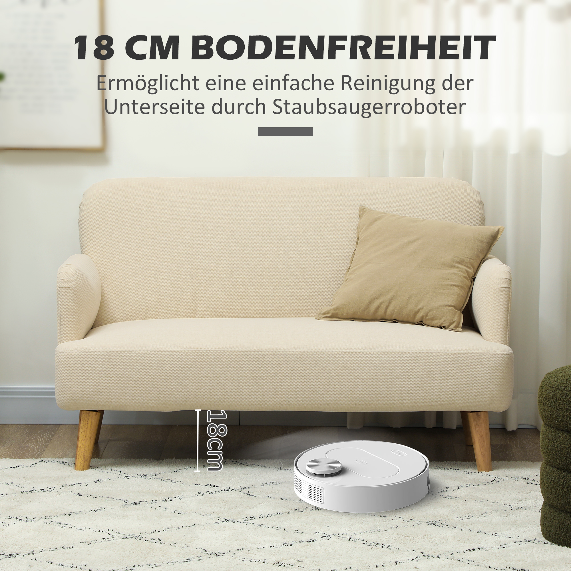 Zweisitzer-Sofa, kompakt, hautfreundlicher Bezug, bis 240 kg, 130x74x79 cm, Cremeweiß