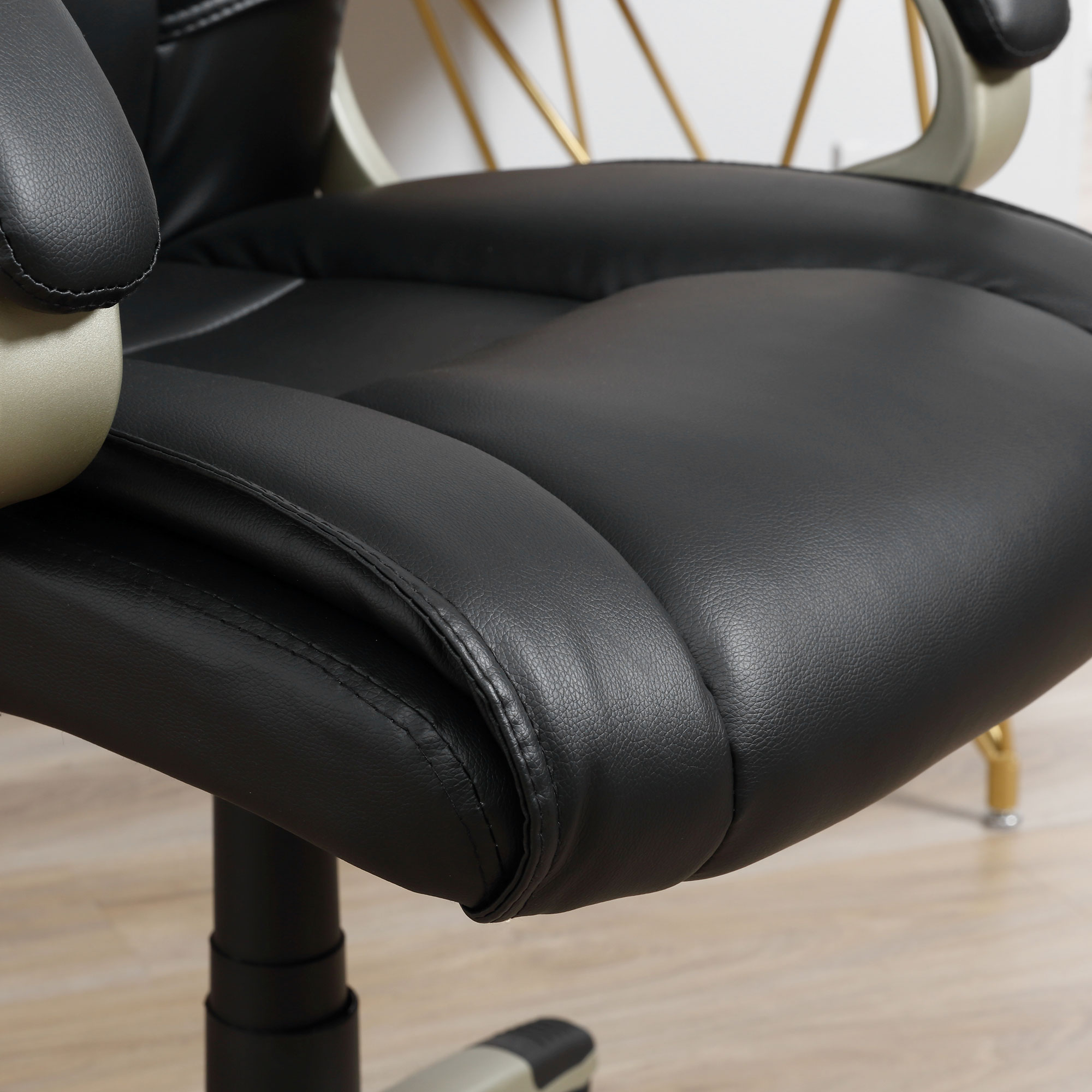 Bürosessel Chefsessel mit Wippfunktion Bürostuhl Schreibtischstuhl Ergonomischer Drehstuhl Sportsitz Hoher Rückenlehne Schwarz Kunsterleder Metall 70 x 58 x 114-124 cm