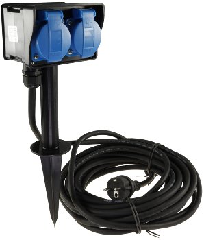Gartensteckdose mit Erdspieß, 2-fach / IP44, 10m Kabel