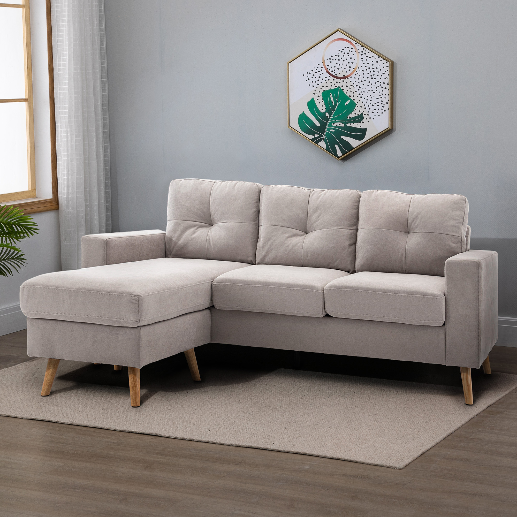 3-Sitzer-Ecksofa, Leinenoptik, Wendbare Chaiselongue, 193x136x85 cm, Hellgrau