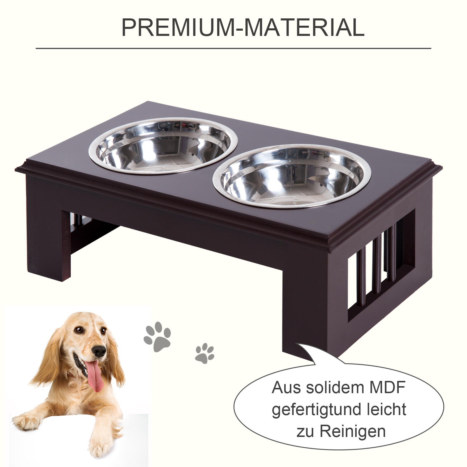 Erhöhter Hundenapf Futternapf mit 2 Näpfe Wassernapf 2 x 900ml Edelstahlnäpfen Fressnapf Futterstation Hundenäpfe für kleine Hunde Katzen Espresso