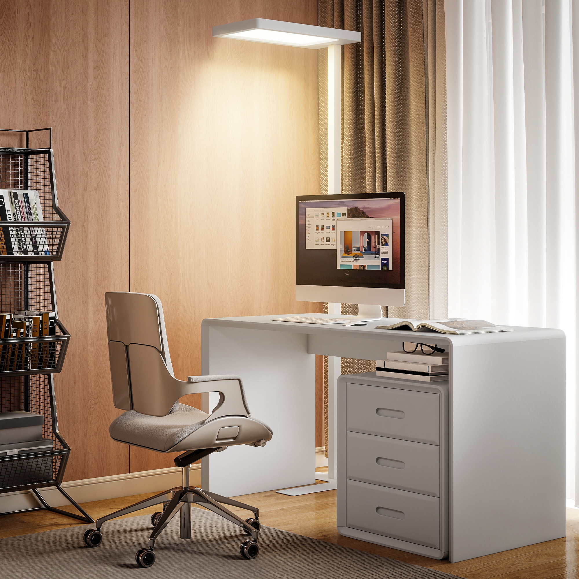 LED-Stehlampe, augenschonendes Licht, Bodenlampe mit Fernbedienung, anpassbare Helligkeit, Kunststoff, Metall, Weiß