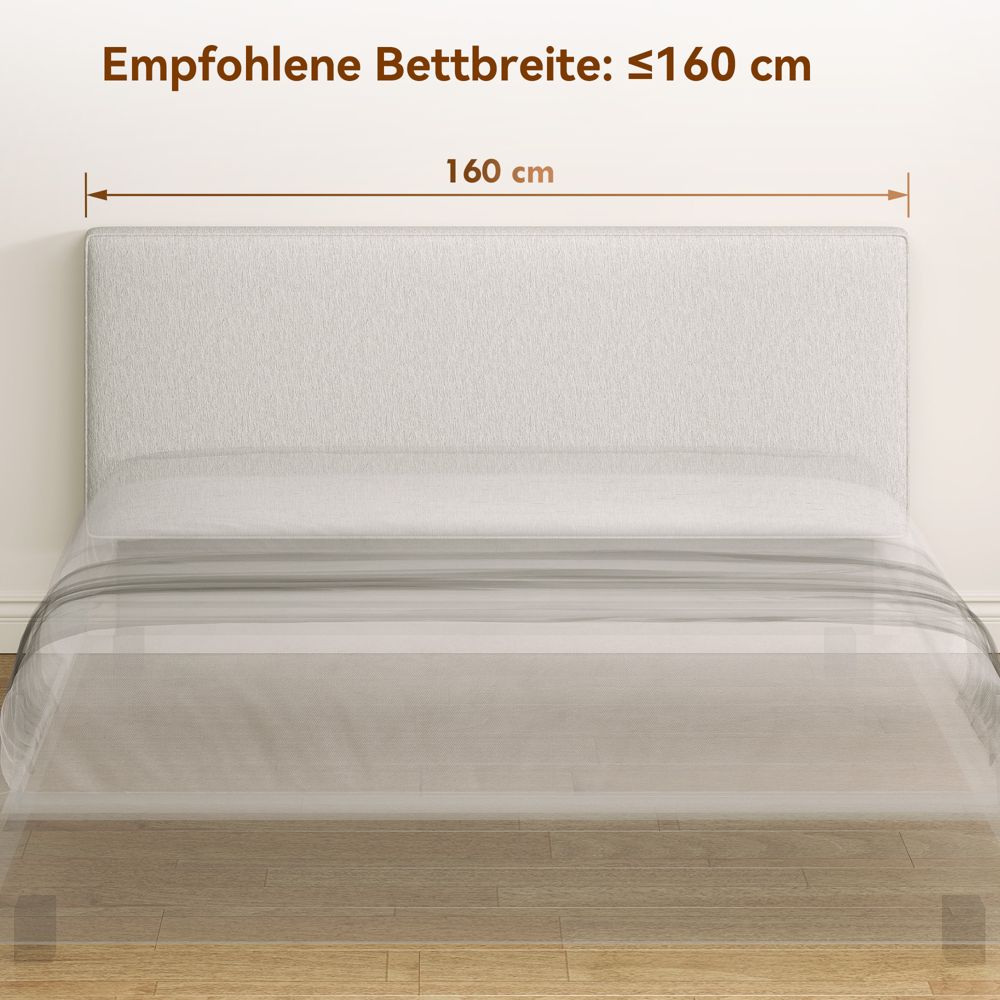 Wandmontiertes Kopfteil für Bett-Polsterung, 160 x 10 x 60 cm, Stoffbezug, Cremeweiß