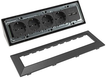 4-fach Steckdosenblock+2x USB, anthrazit / 250V~/ 16A, Aufbaumontage, USB 3,1A
