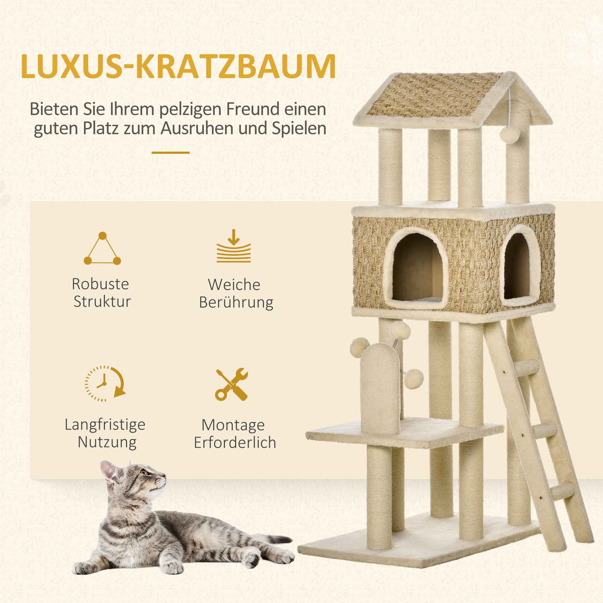 mit Katzenhöhle inkl. Spielzeug  Sisal Plüsch Khaki + Beige + Kaffee