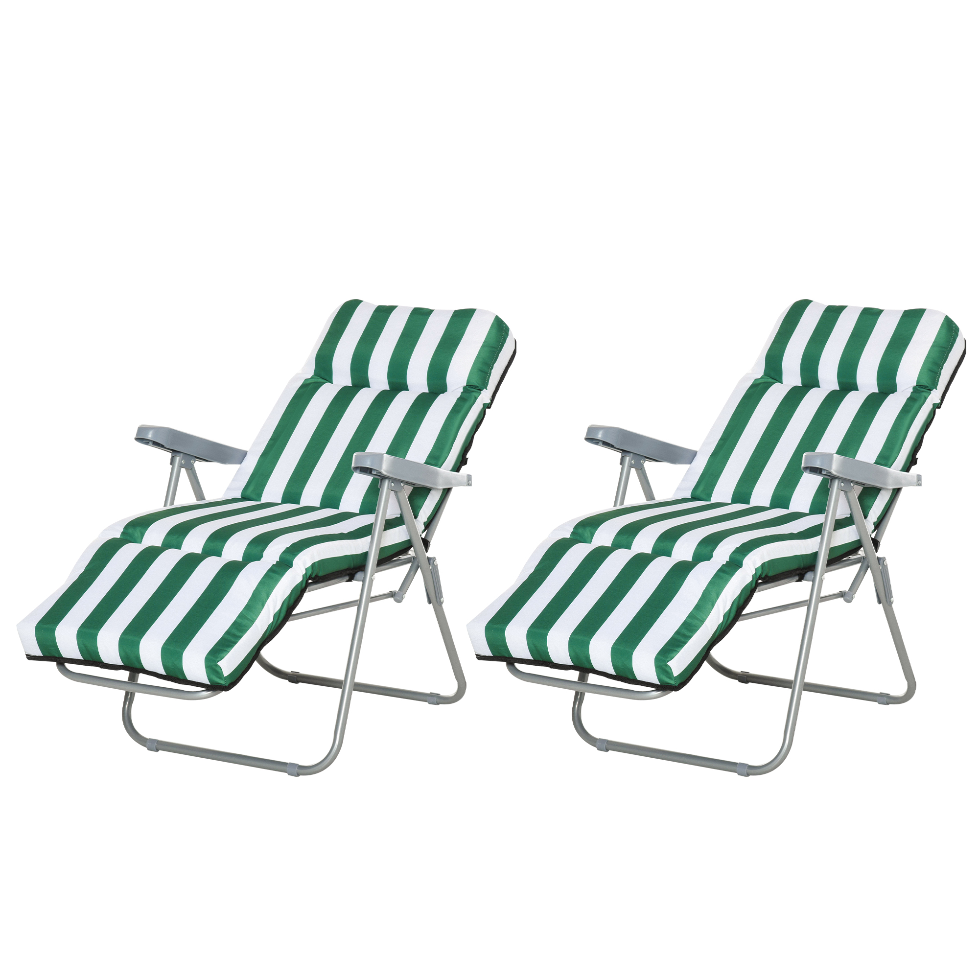 Gartenliegen 2er-Set klappbar mit Auflagen 60 x 75 x 102 cm Stahl Grün+WeiB