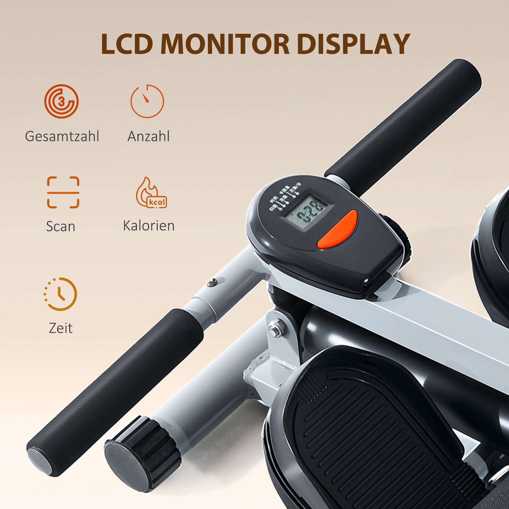 Rudergerät für Zuhause, Hydraulisches Fitness-Rudergerät mit LCD-Display, 12 Widerstandsstufen, Rudermaschine belastbar bis 100kg Fitnessgerät Trainingsgerät für das Ganzkörpertraining