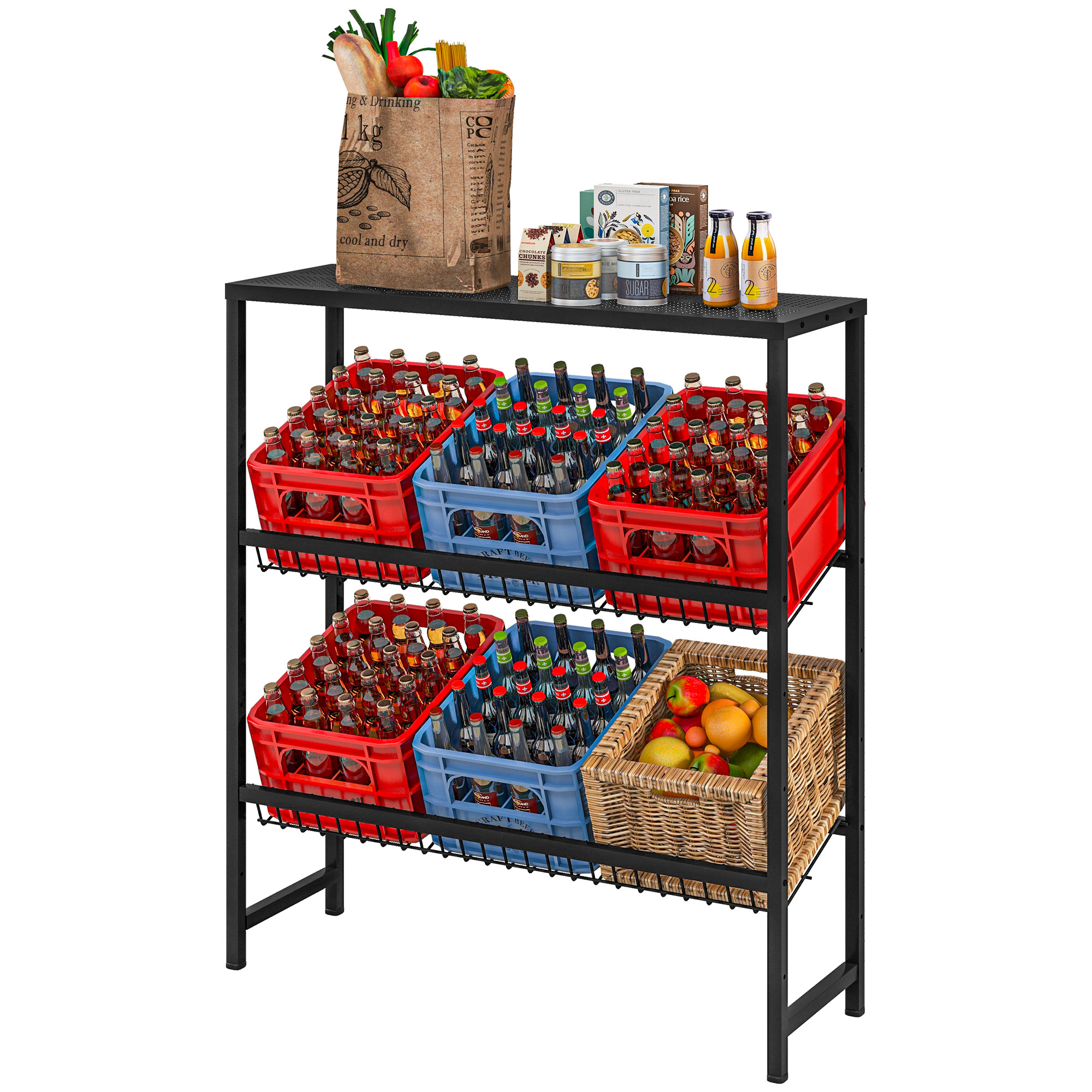 Lagerregal, höhenverstellbar, stabiles Metall, platzsparendes Design, 210 kg belastbar, Schwarz