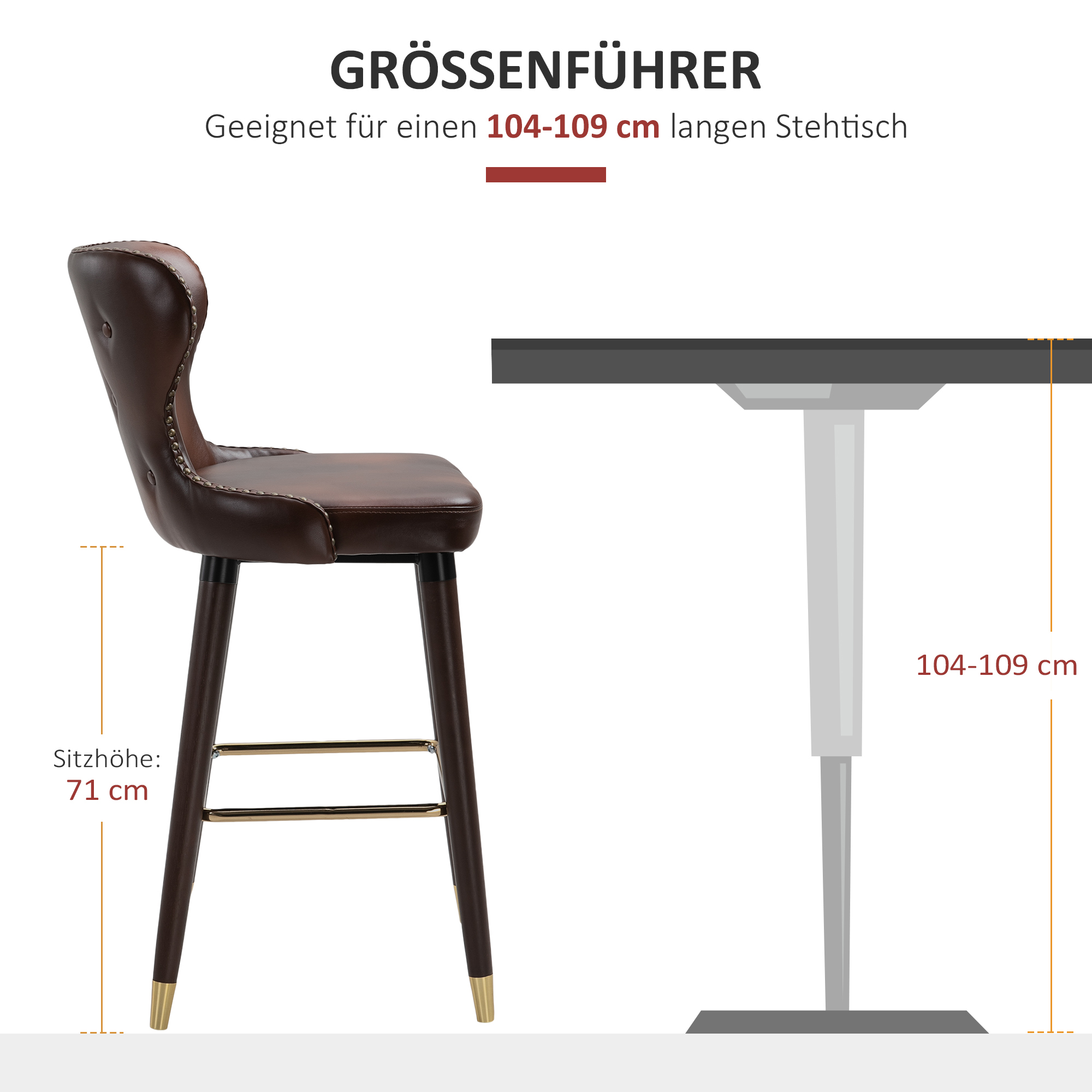 2er-Set Barhocker mit Fußstütze, Barstuhl mit Rückenlehne, Bistrohocker, Esszimmerstuhl, Tresenhocker, Kunstleder, Braun, 52 x 53 x 101 cm