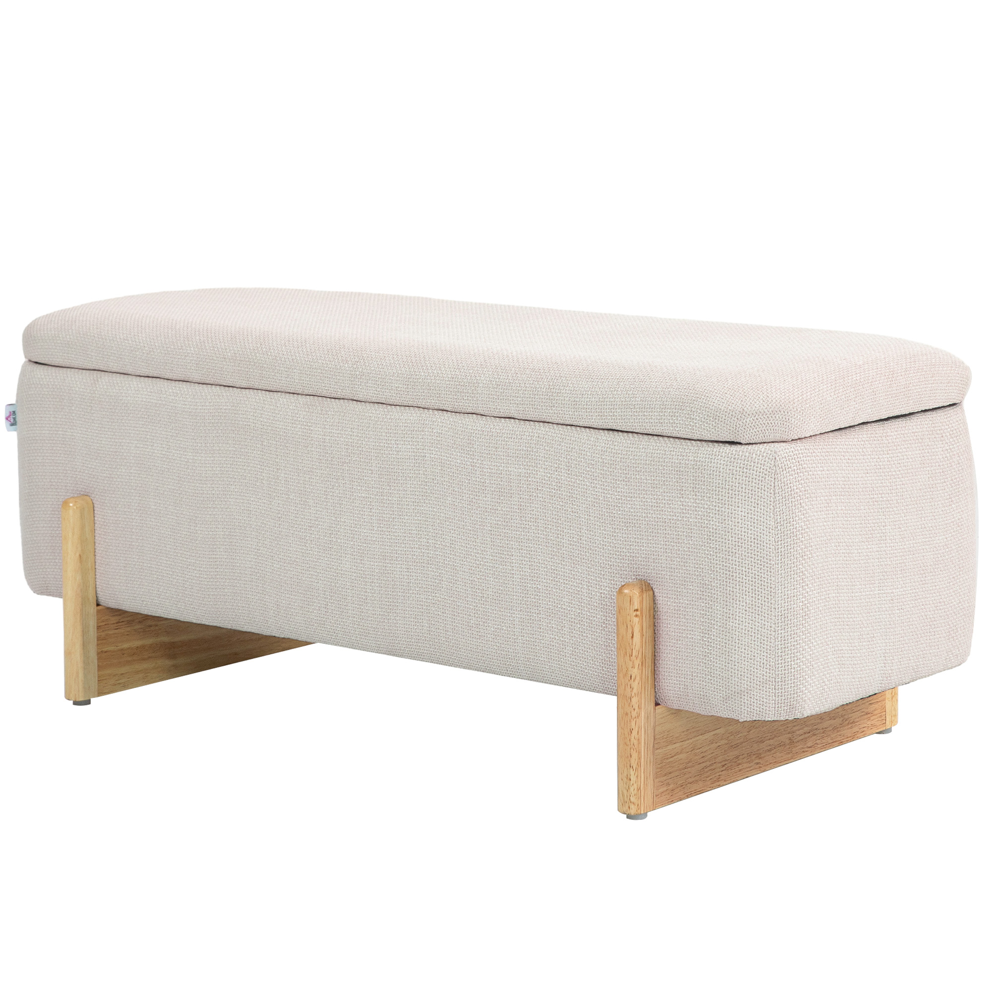 Hocker mit Stauraum, Sitzbank mit Schaumstoffpolsterung, Leinenimitat, 111 x 44 x 44,5 cm, Cremeweiß
