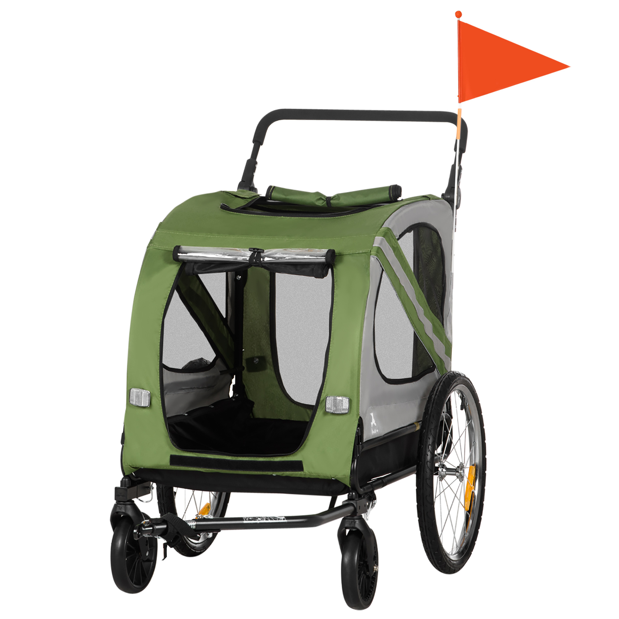2-in-1 Hundebuggy, Hundefahrradanhänger, klappbar, wetterfest, für Hunde bis 20 kg, Grün