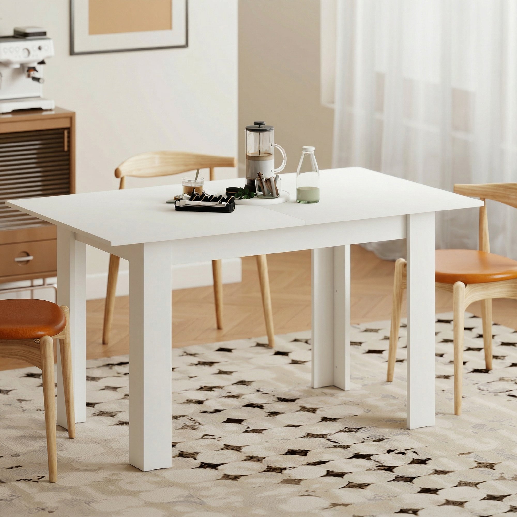 Esstisch ausziehbar, 140/180 x 80 cm Küchentisch für 6-8 Personen, für Küche, Esszimmer, Weiß