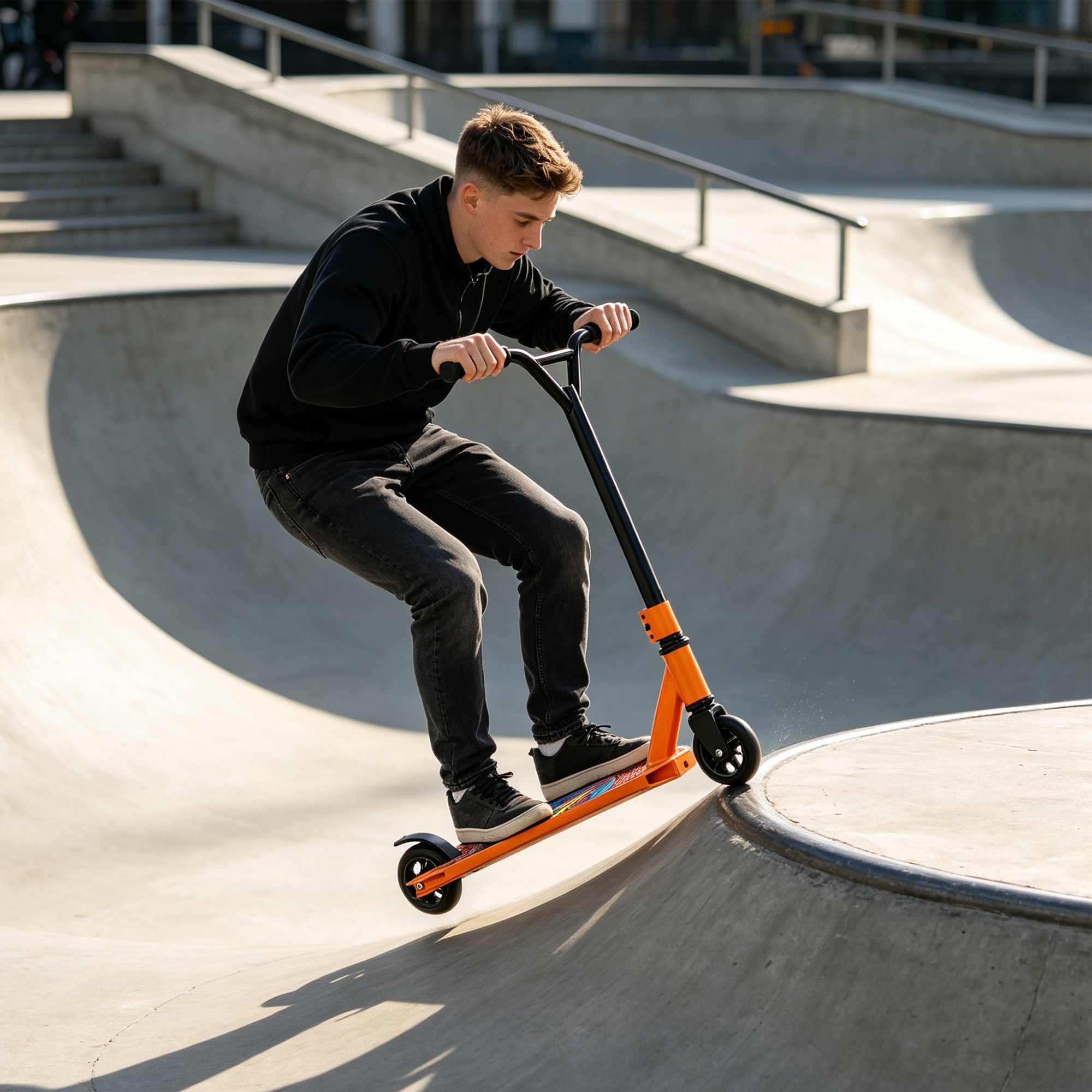 Stunt-Scooter für Erwachsene & Jugendliche, Trick-Scooter mit 100 mm PU-Rollen, 360° Stahl-Y-Lenker, Aluminium-Deck, ABEC-7, Orange