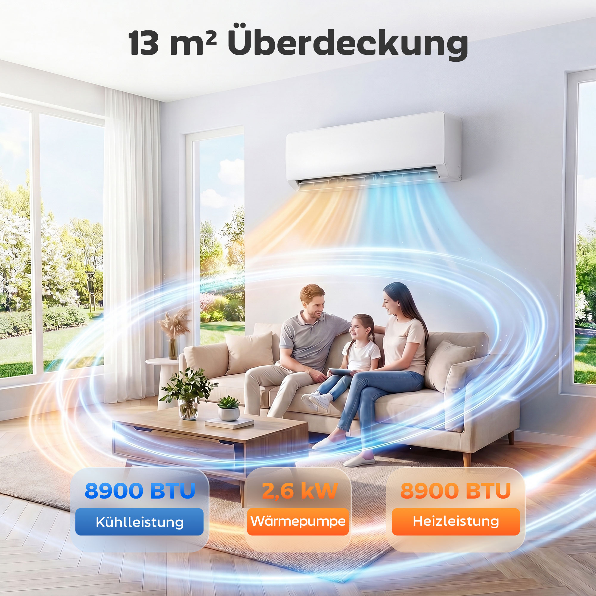 9000 BTU Mini-Split-Klimaanlage & Wärmepumpe, WLAN-fähige Inverter-Klimaanlage mit Installationskit