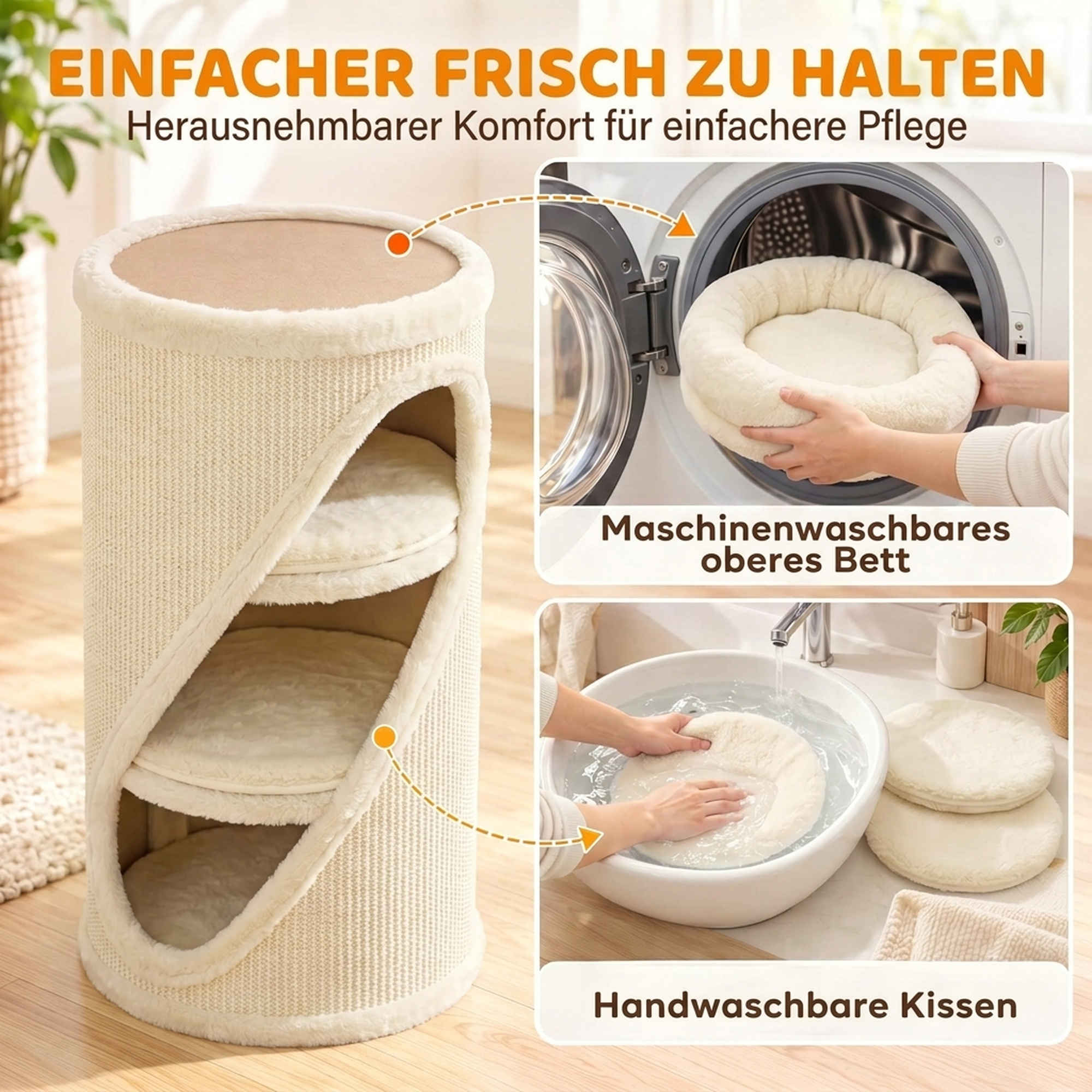 Kratztonne 75 cm Hoch Ø 35 cm 4-Stufige Katzentonne mit 3 Höhlen, abnehmbarem waschbarem Plüschbett Sisal-Kratzfläche